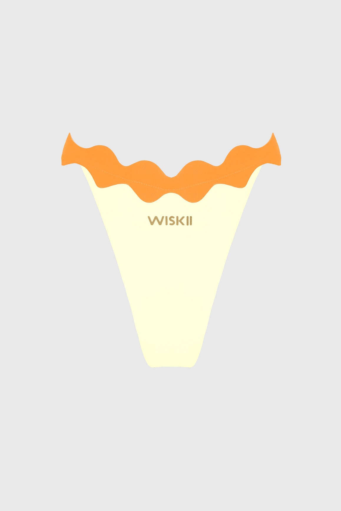 WISKII Riviera scallop contrast bikini bottom in underwear style with ruffled edge and vibrant color detailing.