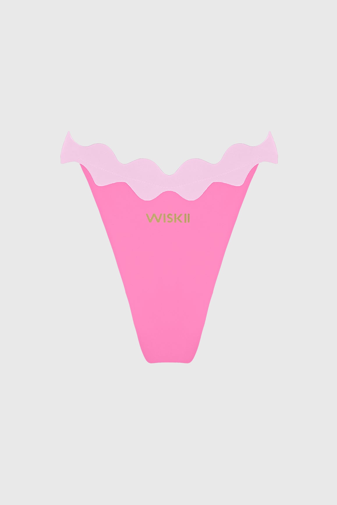 WISKII Riviera scallop contrast bikini bottom, stylish underwear with scalloped edges in vibrant colors, shown on a flat surface.