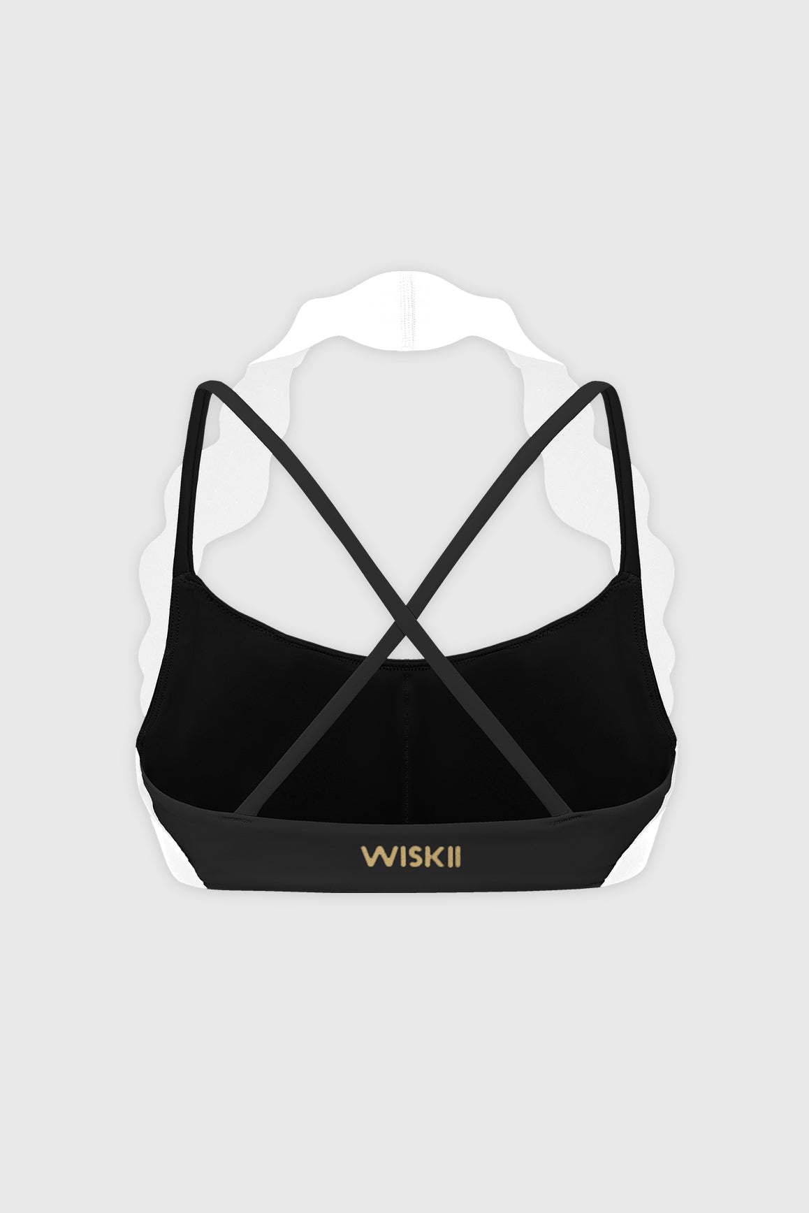 WISKII scallop-halter contrast tank bra with scalloped edges and halter design, shown in black and white color.