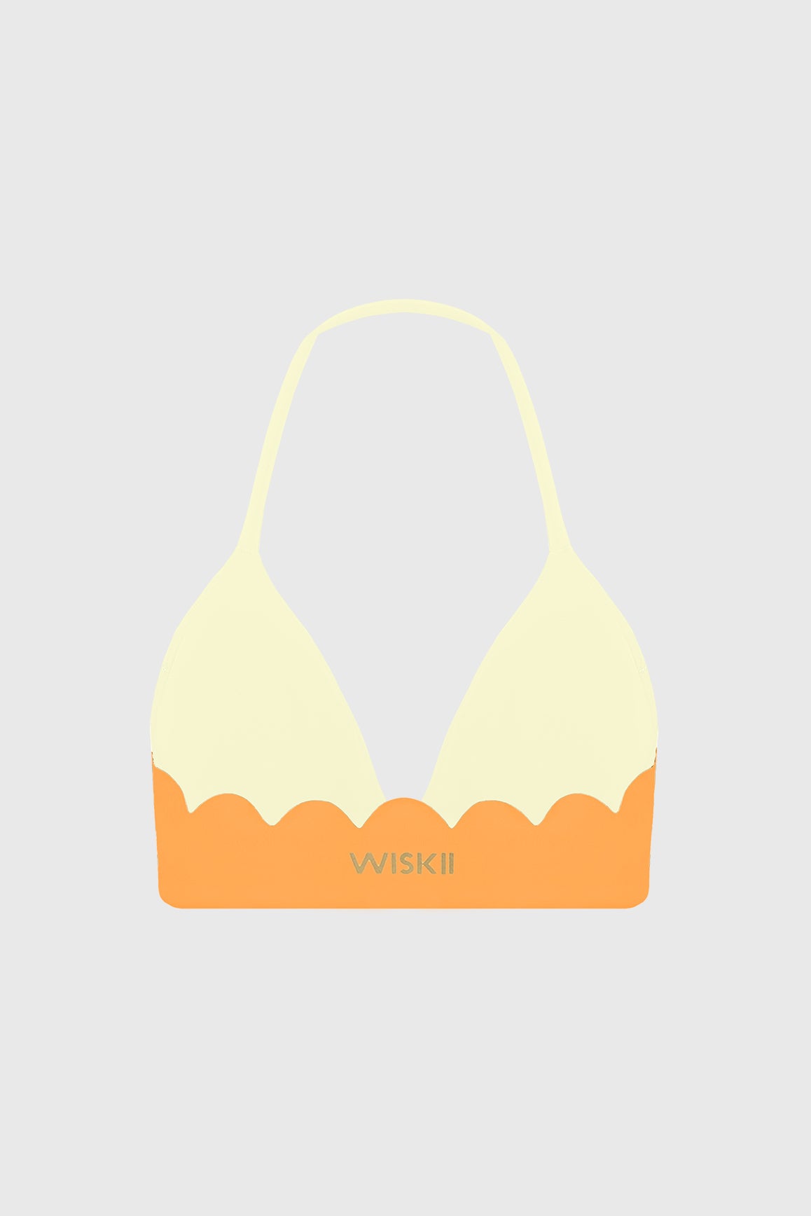 WISKII scallop contour halter sports bra with adjustable straps and supportive fit, shown on a mannequin.
