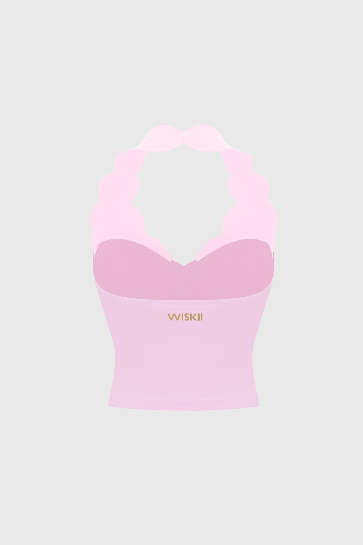 WISKII Riviera Scallop Contrast Halter Tank crop top with scalloped edges and halter neckline, stylish and trendy for casual wear.