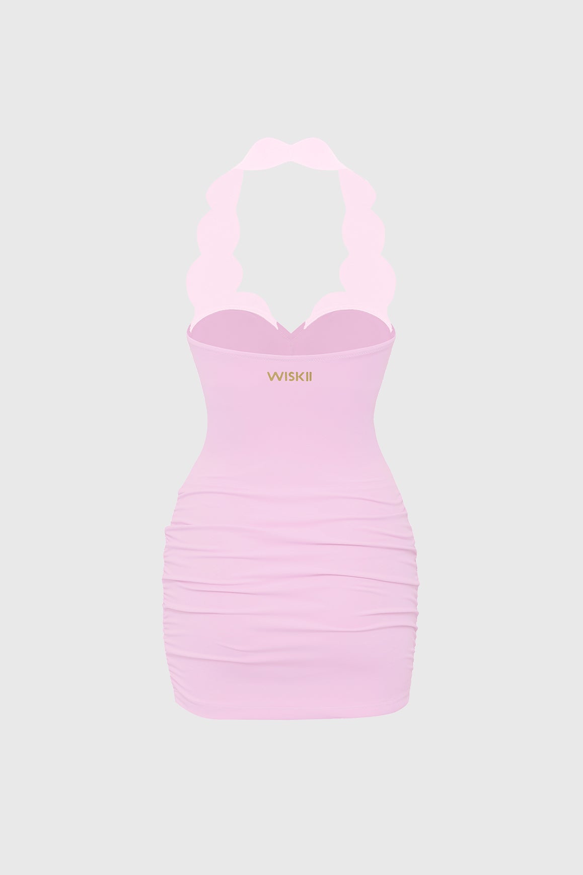 WISKII Riviera scallop contrast halter dress featuring a fitted bodice and stylish scalloped neckline, perfect for summer wear.