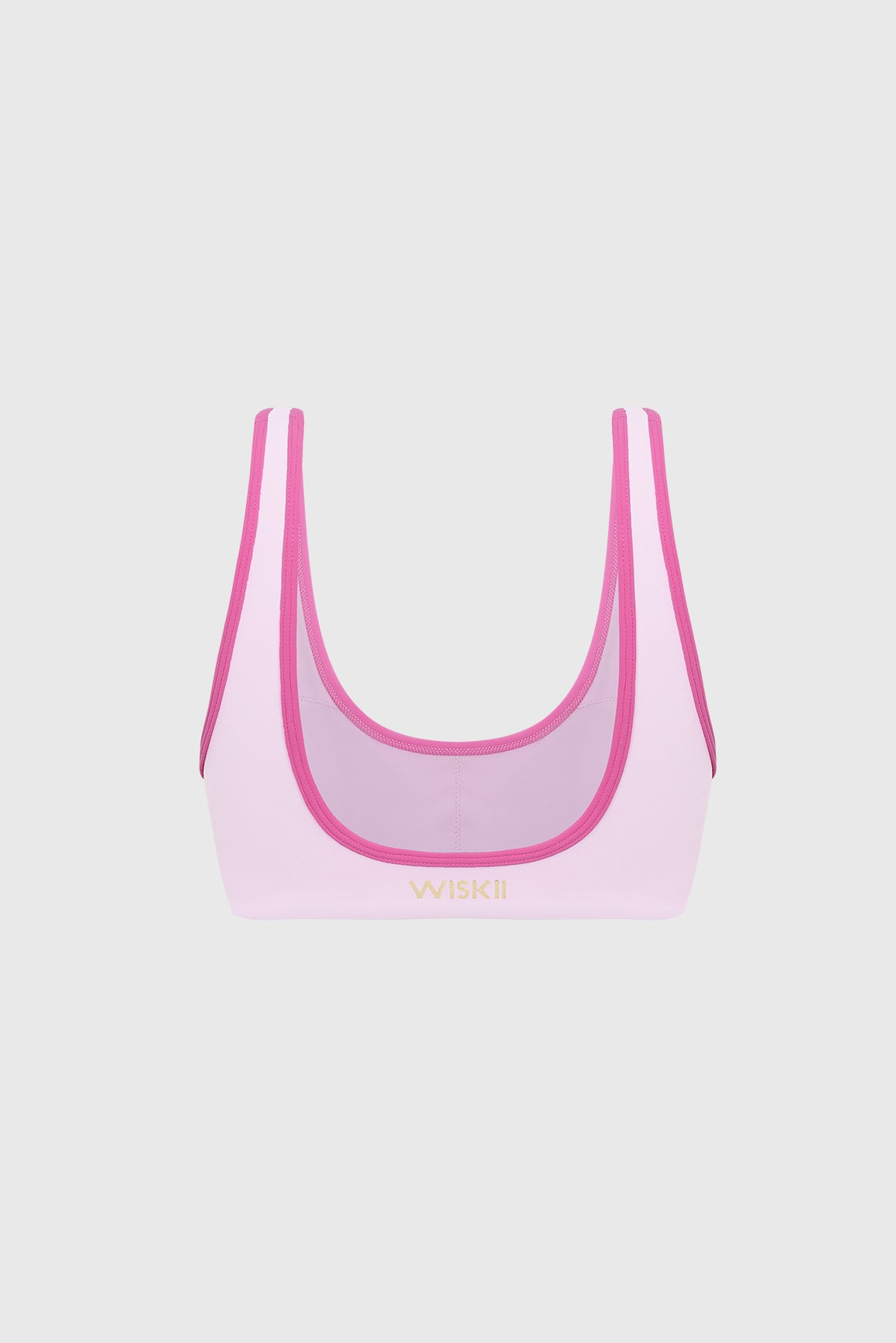 WISKII vintage contrast piping sports bra in black with white piping, featuring a supportive design and stylish retro details.
