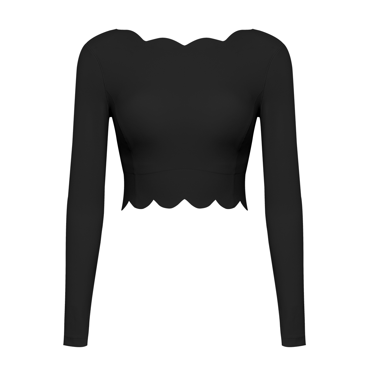Plunge-Back Scalloped Long Sleeve Crop Top