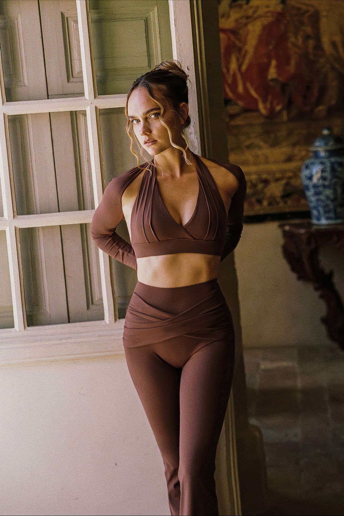 Pleated Halter Bra & Shrug Set