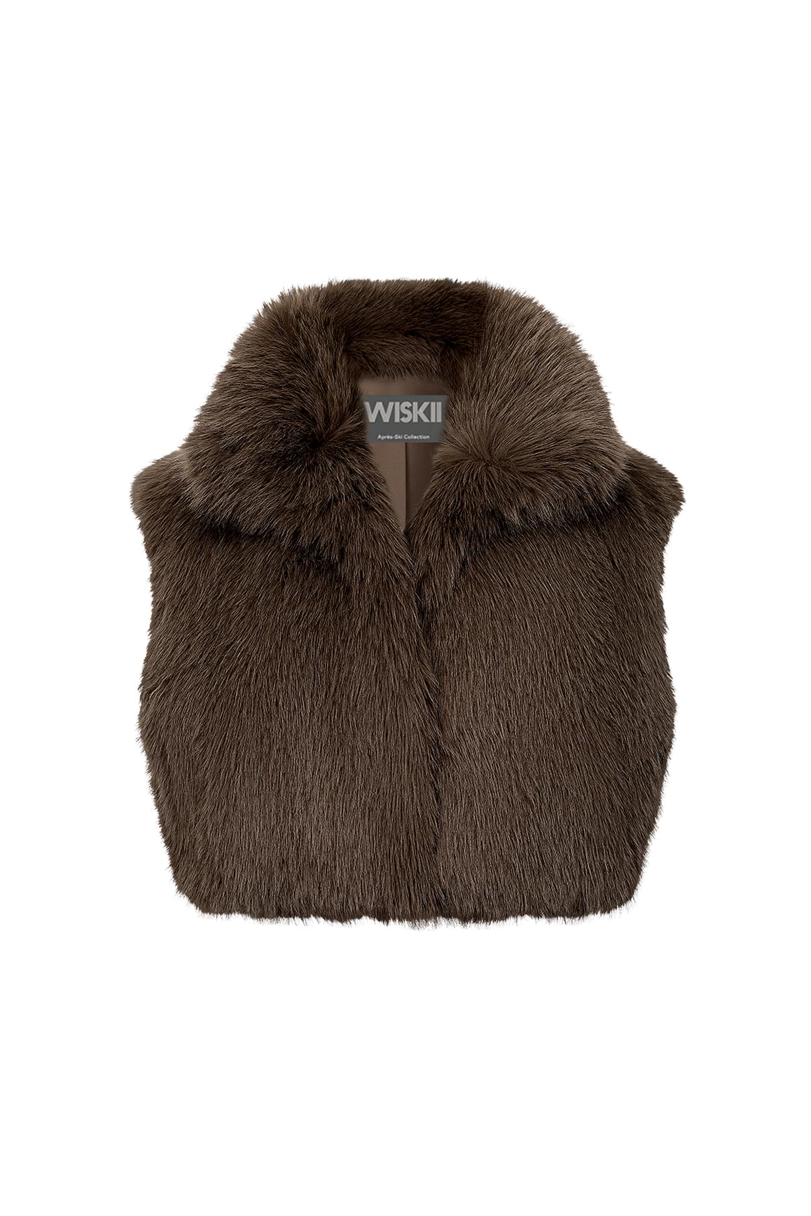 WISKII Alpine Cloud 黑松露色仿毛皮背心，具備柔軟蓬鬆的仿毛皮材質與時尚無袖設計