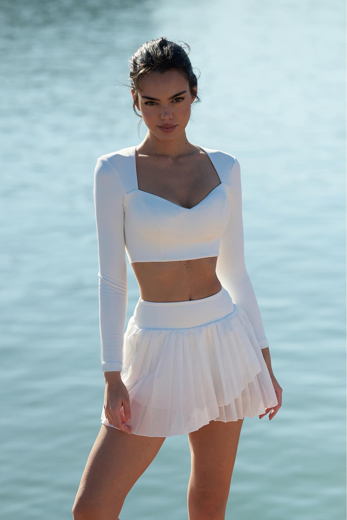 Elegant Long Sleeve Crop Top - WISKIIWS243ivoryS