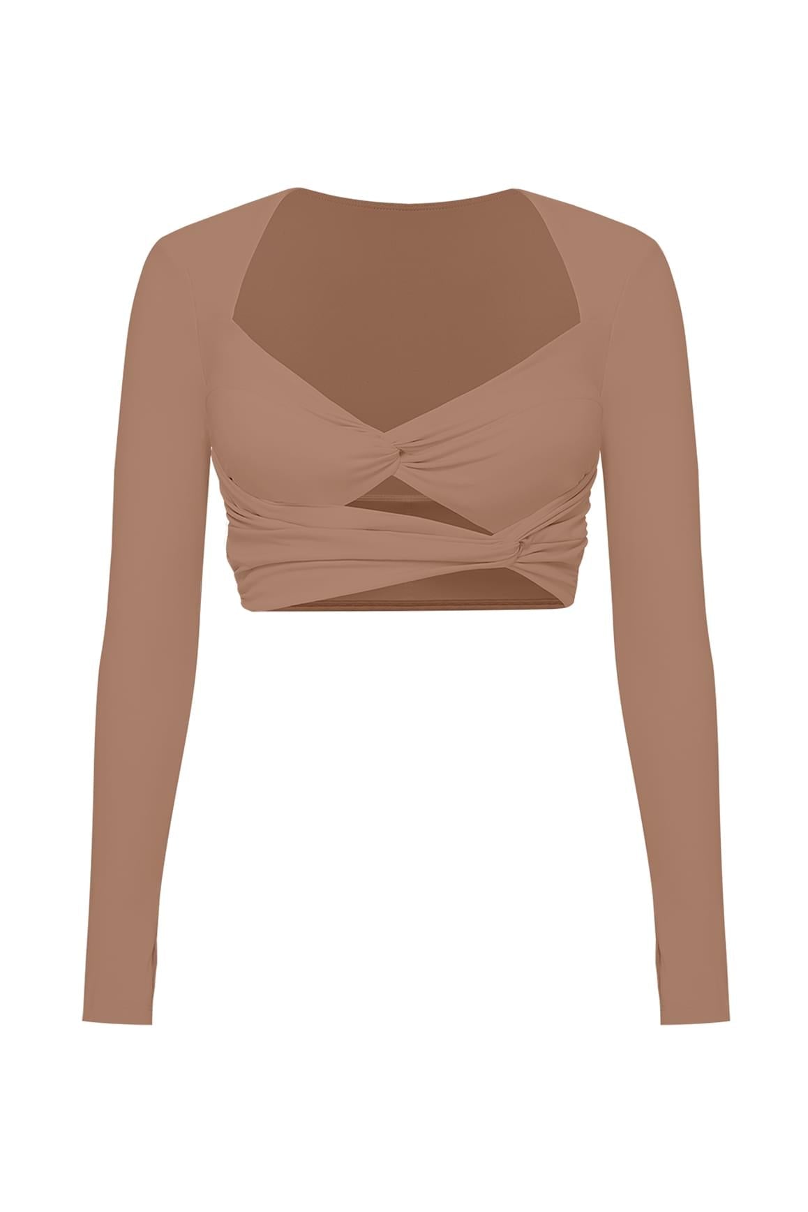 Knotty Chic Ruched Long Sleeve Crop Top - WISKII - Crop Tops