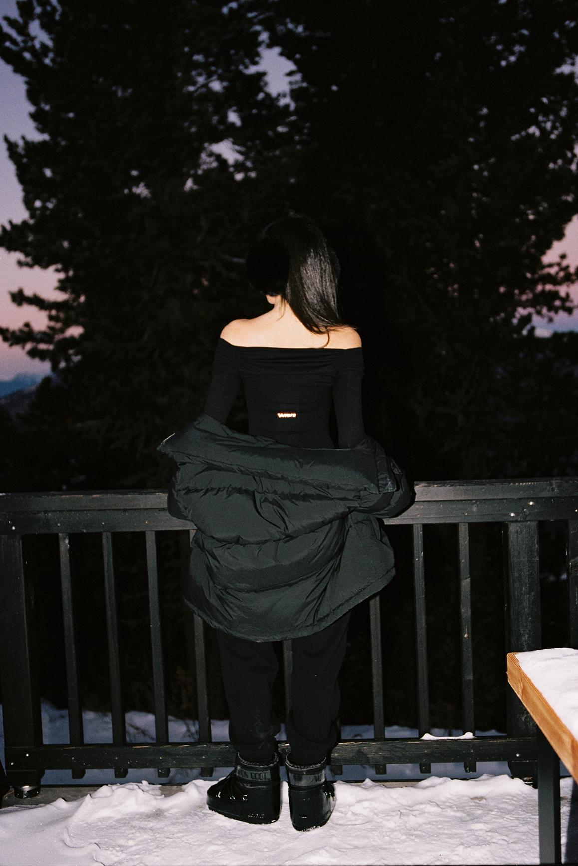 Long Sleeve Off Shoulder Pleated Bodysuit - WISKIIWS526blackS