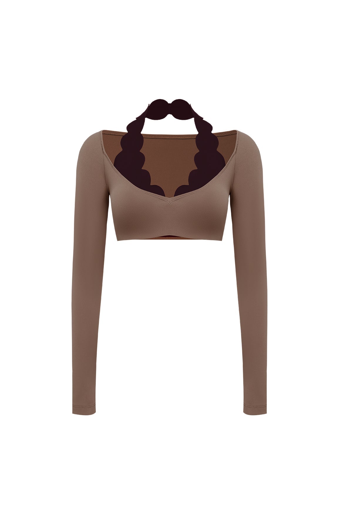 Long Sleeve Scallop Colorblock Crop Top - WISKII - Crop Tops