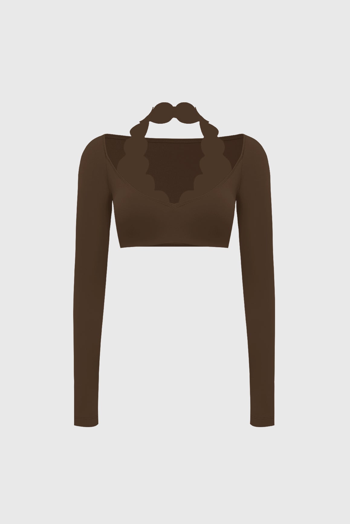 Long Sleeve Scallop Crop Top - WISKII - Crop Tops
