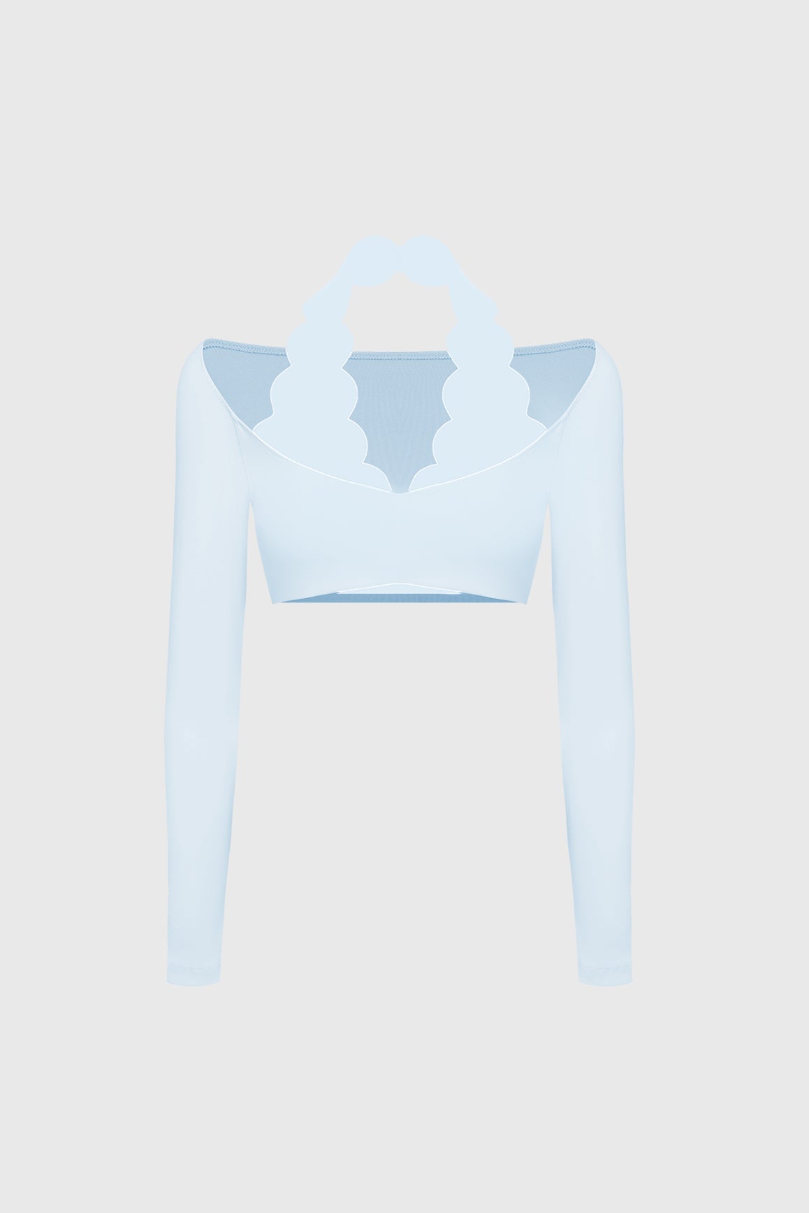 Long Sleeve Scallop Crop Top - WISKII - Crop Tops