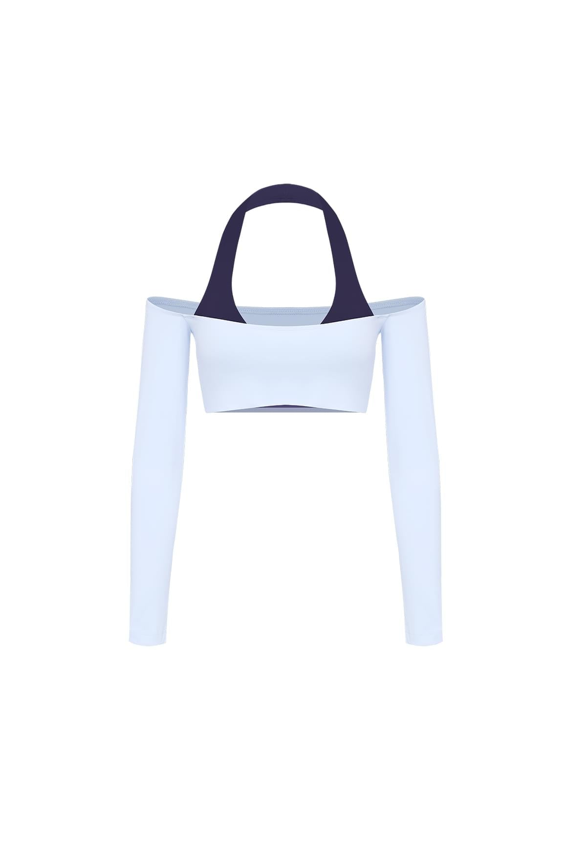 Off-Shoulder Colorblock Long Sleeve Crop Top - WISKII - Crop Tops