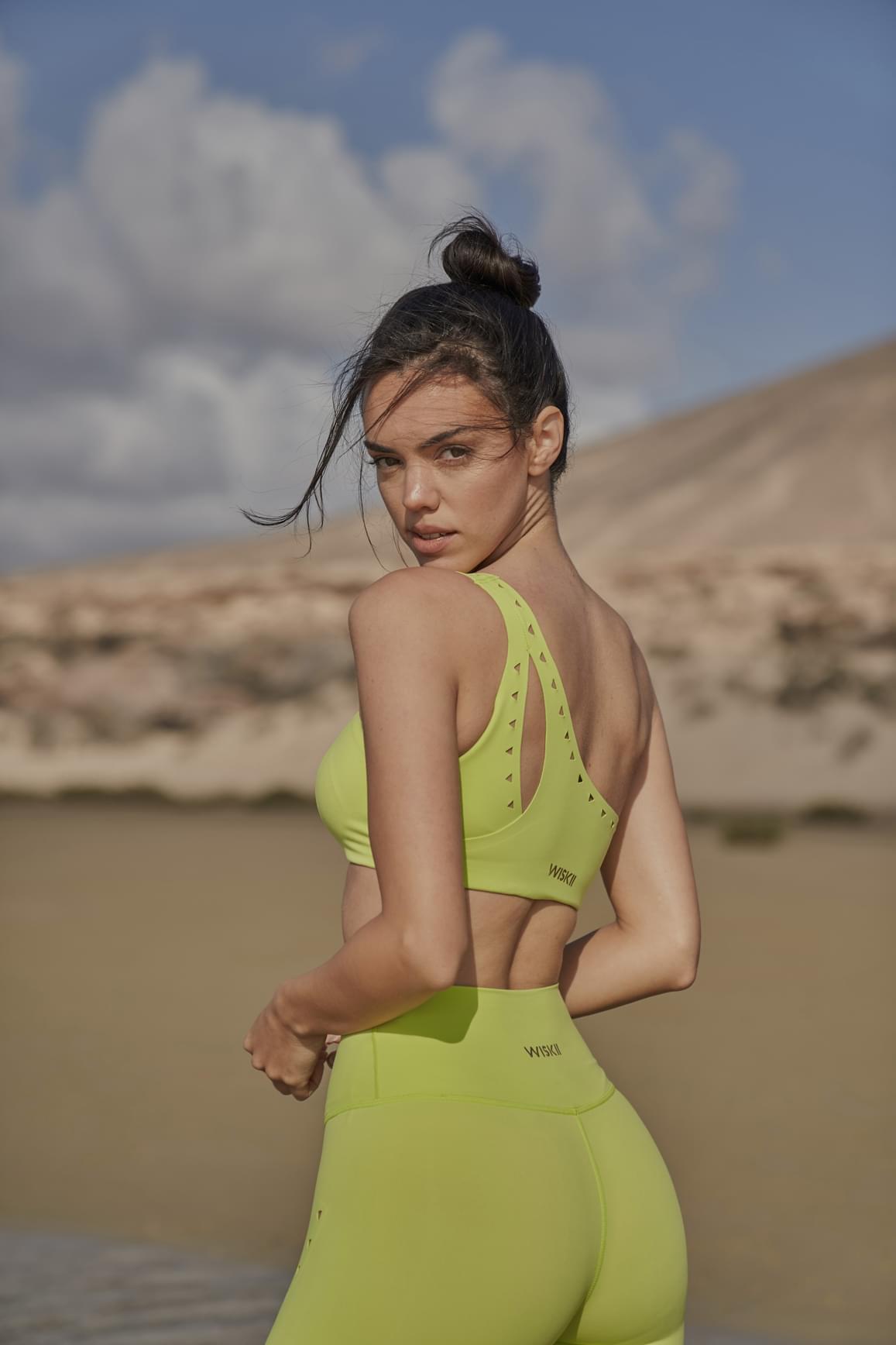 One-shoulder Laser Cut Sports Bra - WISKIIWS275bitterlimeS