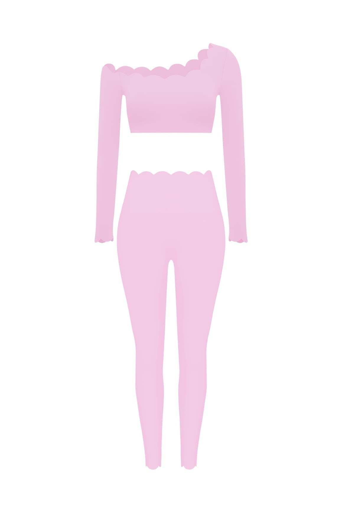 One-shoulder Scallop Long Sleeve Crop Top & High-Waist Scallop Scrunch Legging - WISKIIWS603558sakurazenS
