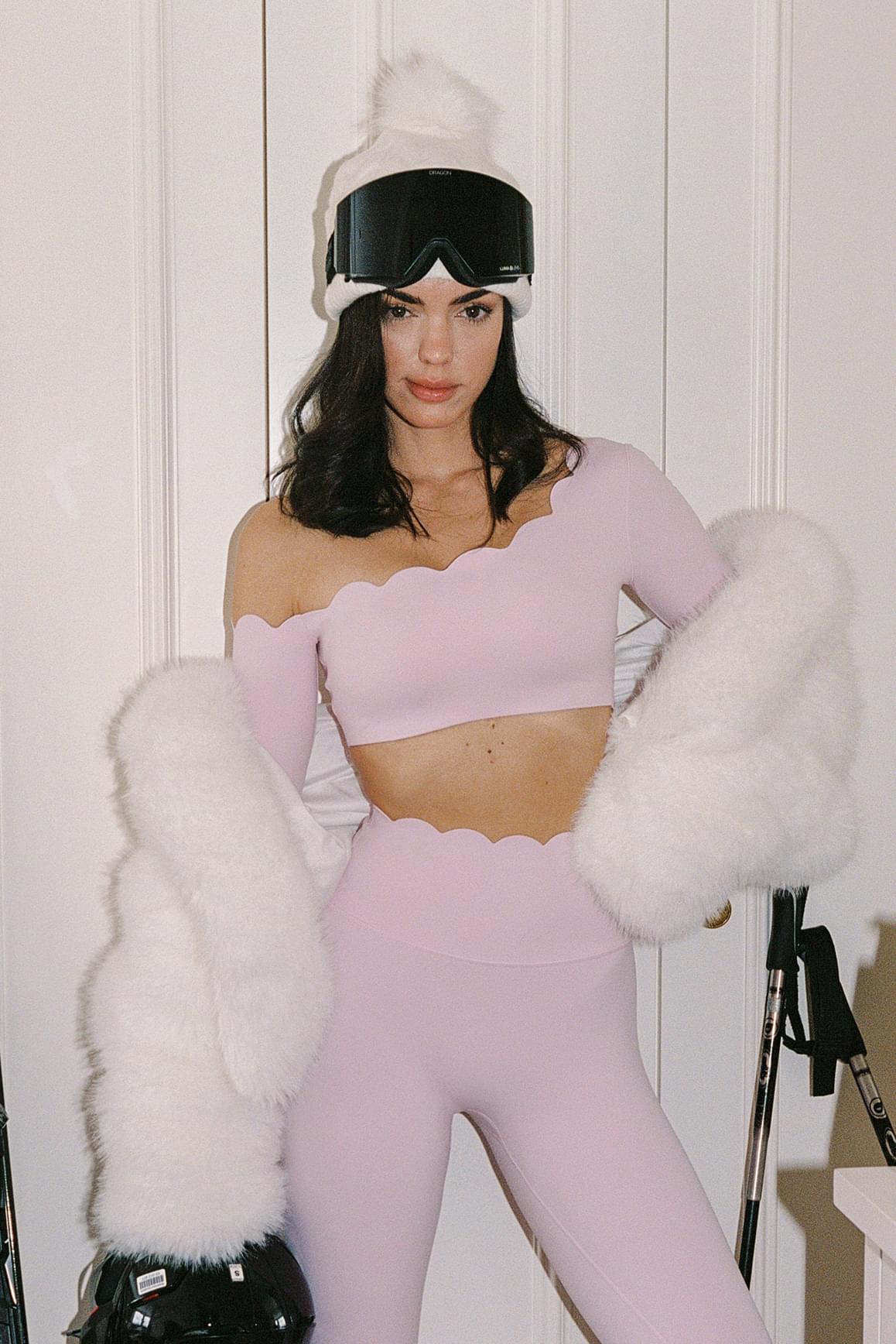 One-shoulder Scallop Long Sleeve Crop Top - WISKII - Crop Tops