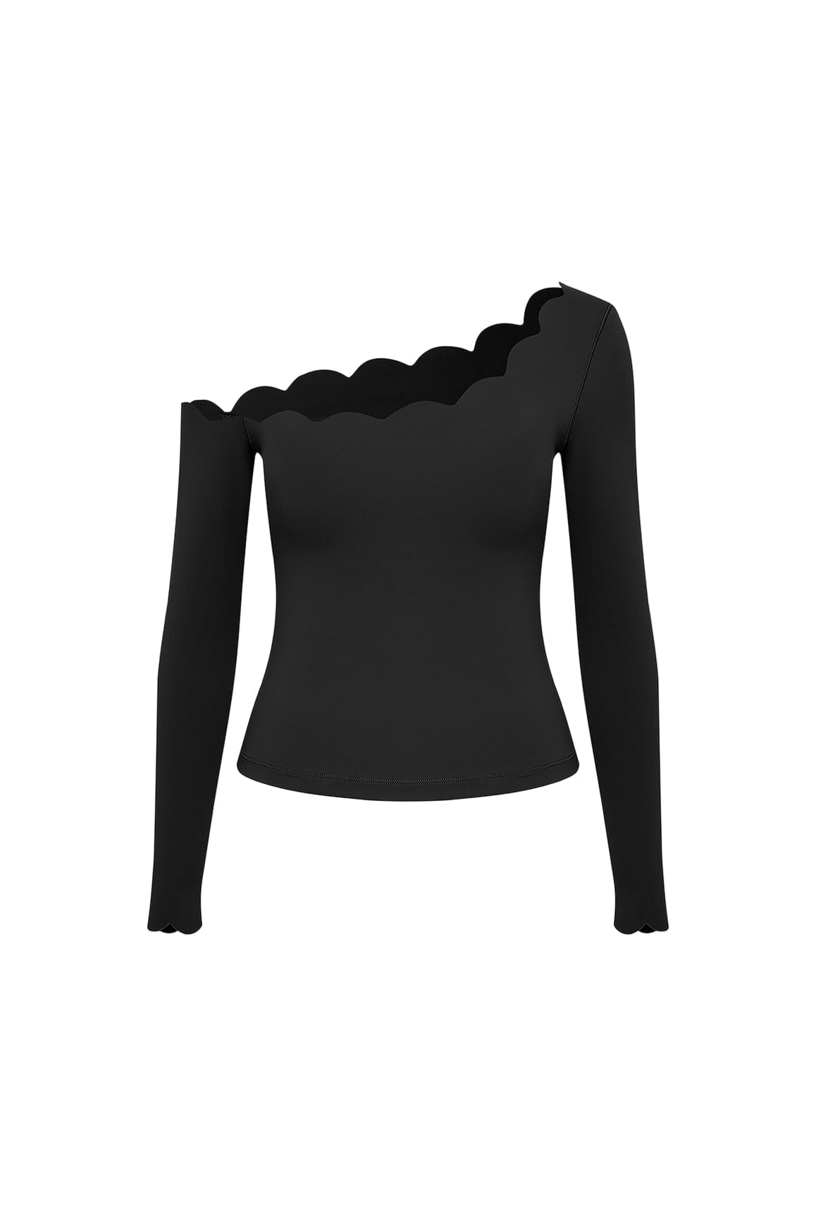 One-shoulder Scallop Long Sleeve Top - WISKII