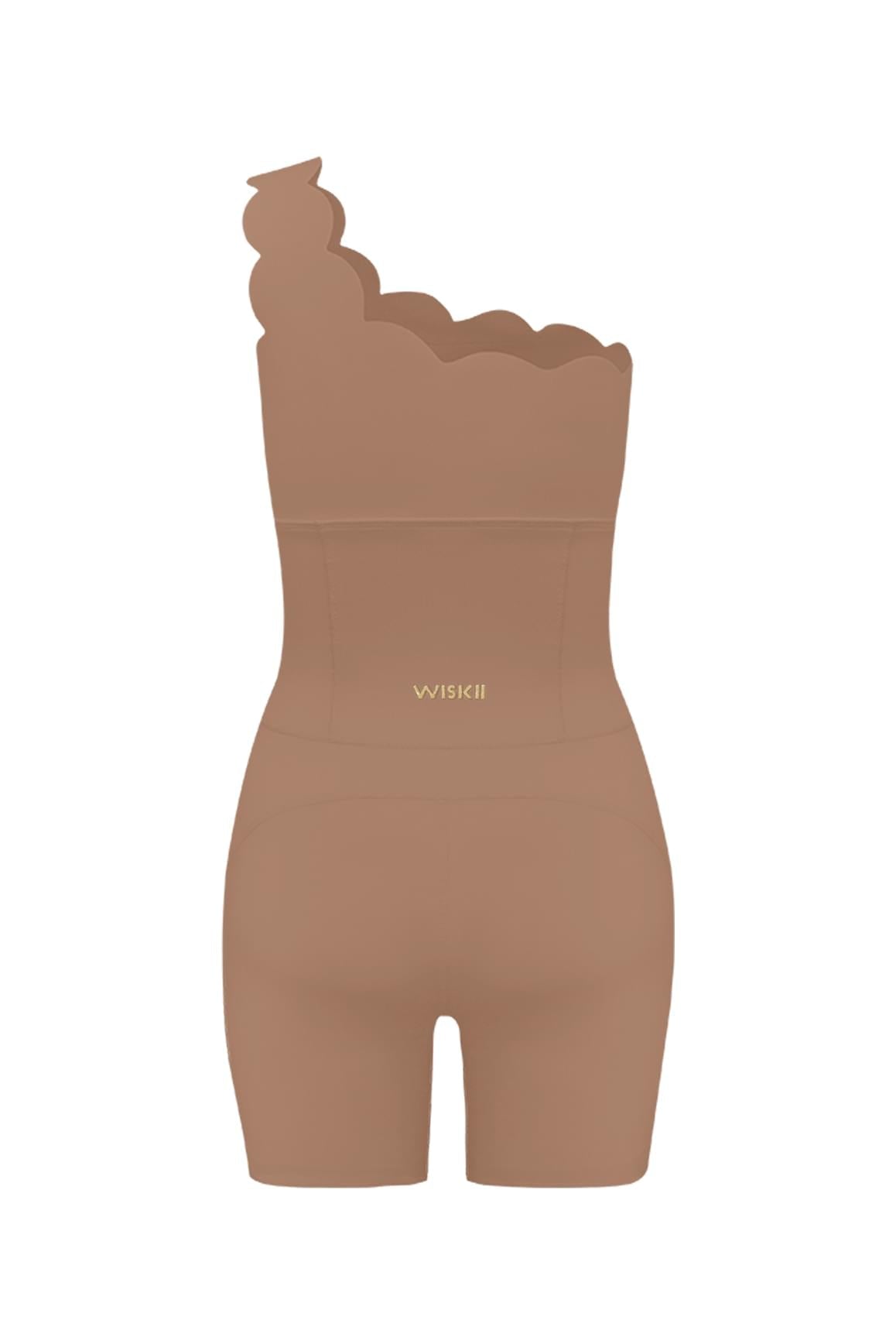 One-Shoulder Scallop Yoga Romper - WISKII - Jumpsuits & Rompers