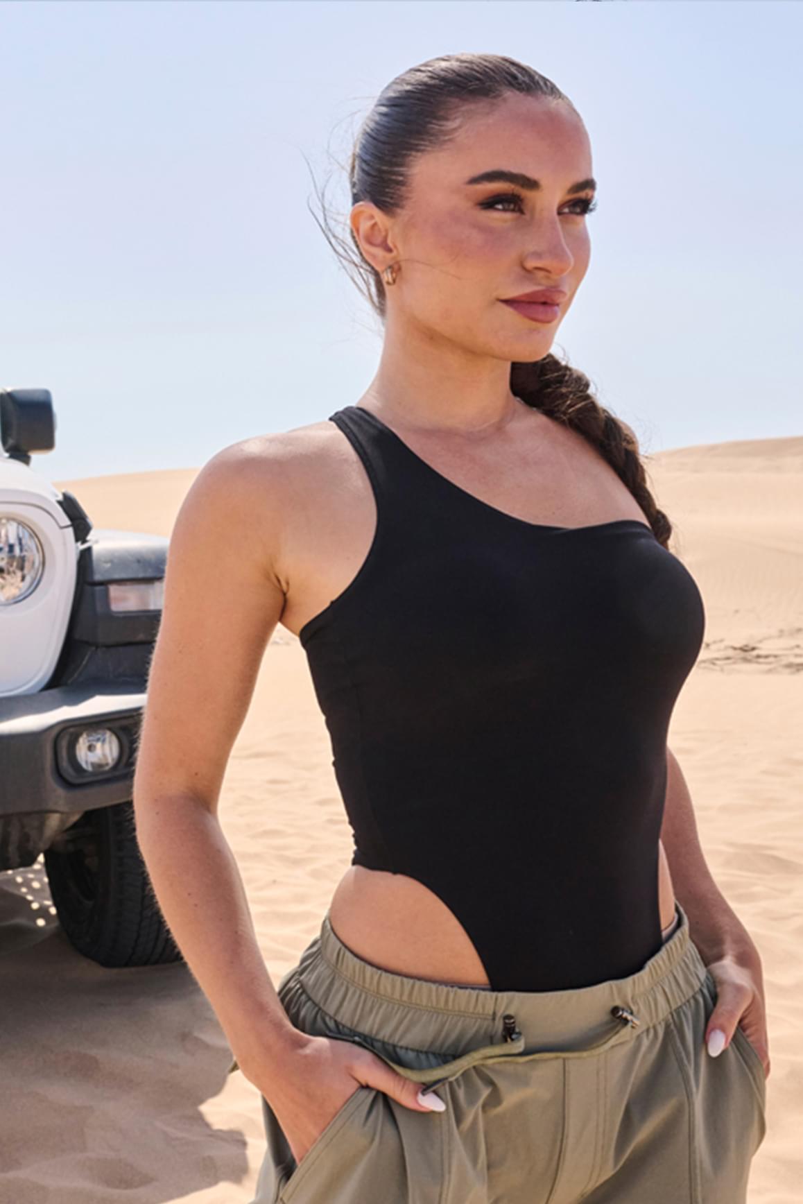 One-Shoulder Sleeveless Bodysuit - WISKIIWS379blackS