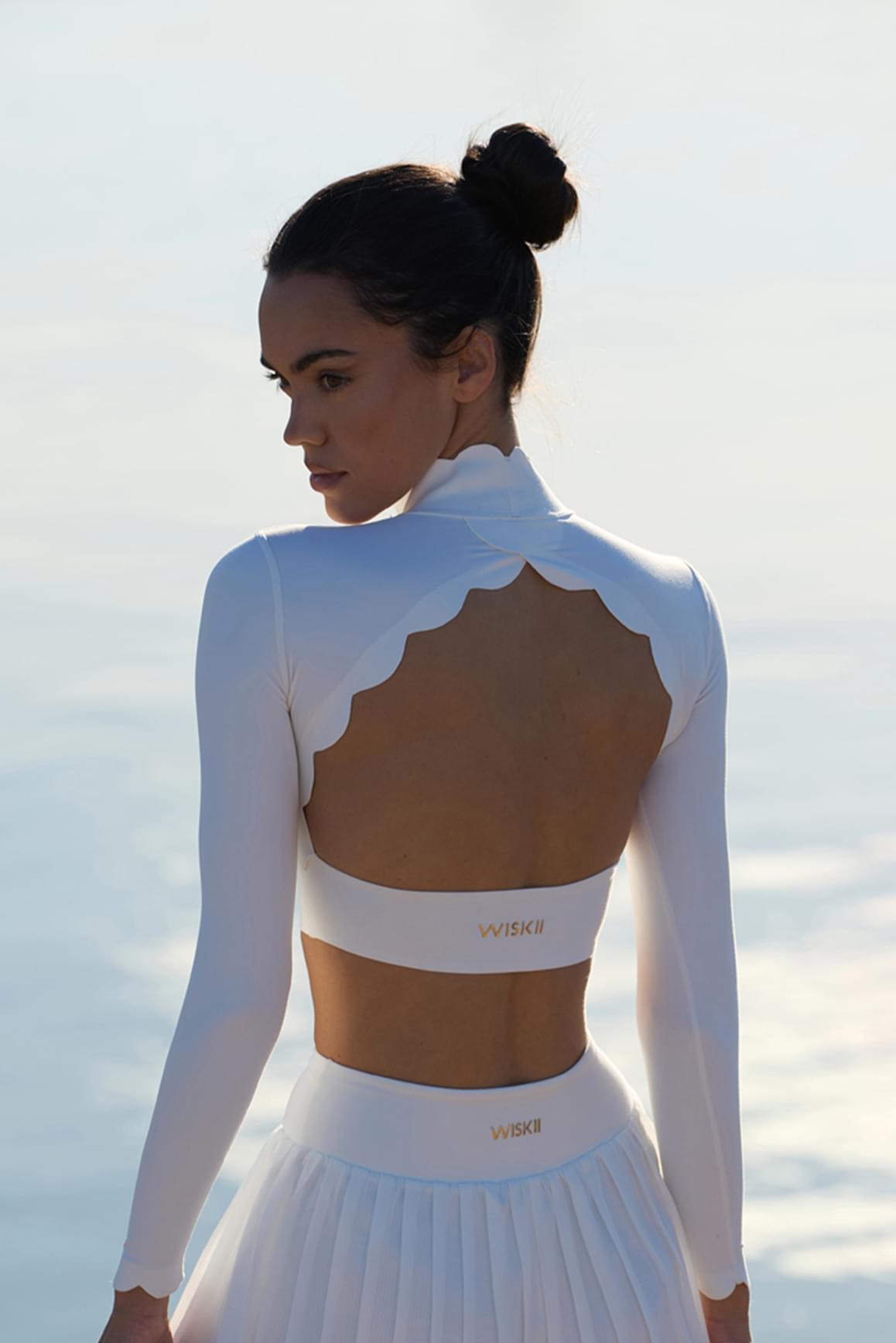Open Back Long Sleeve Crop Top - WISKIIWS232ivoryS