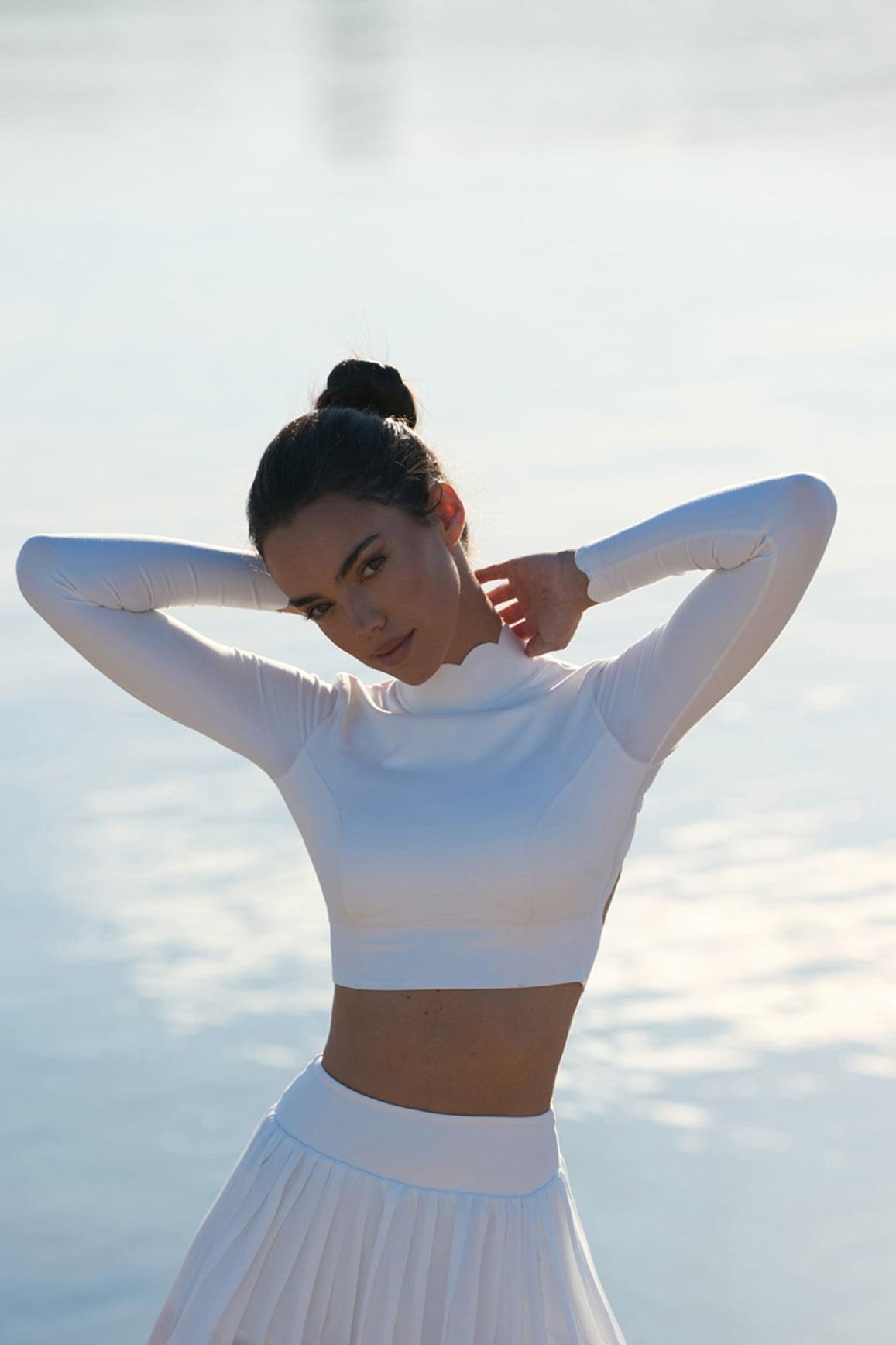 Open Back Long Sleeve Crop Top - WISKIIWS232ivoryS
