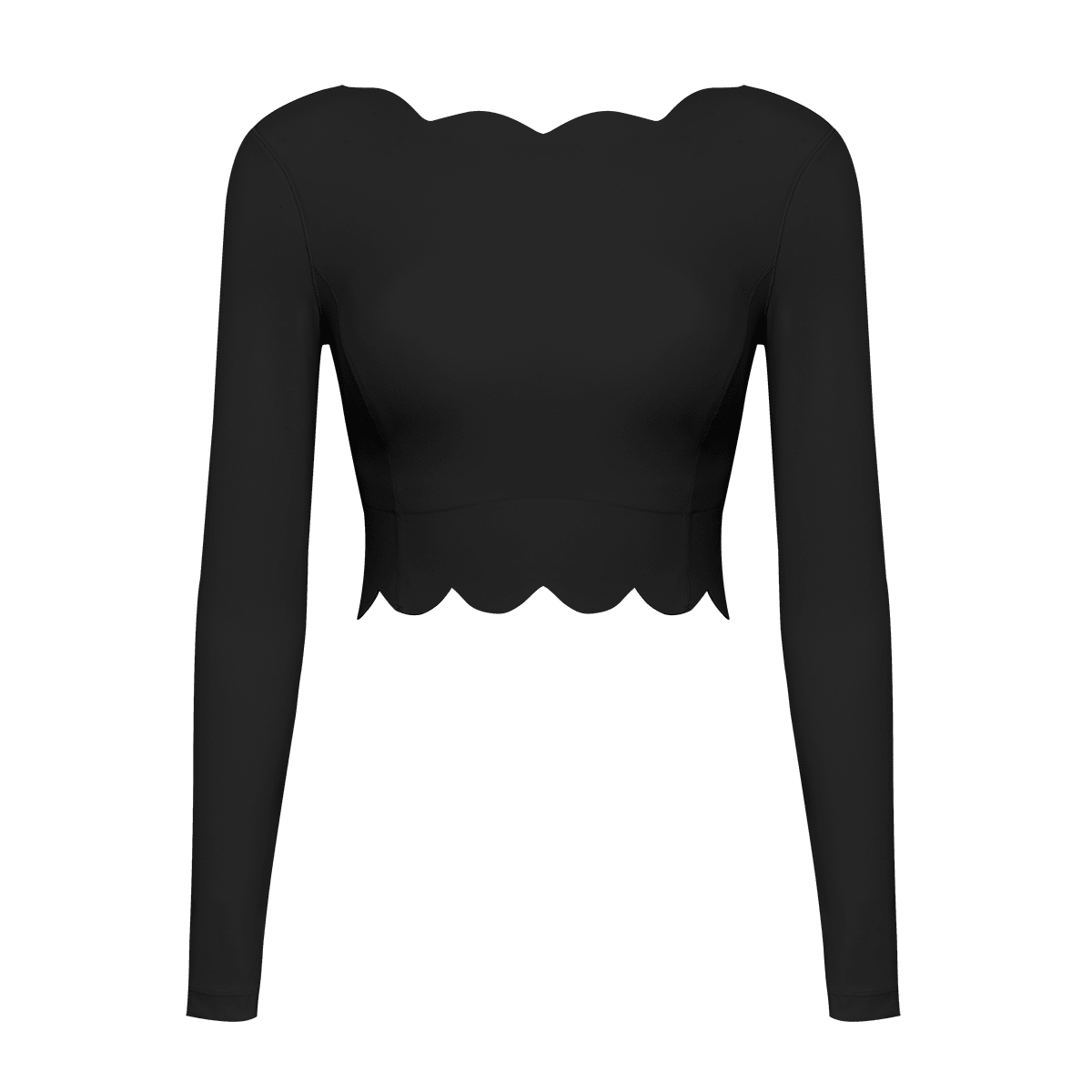 Plunge-Back Scalloped Long Sleeve Crop Top - WISKII - Crop Tops