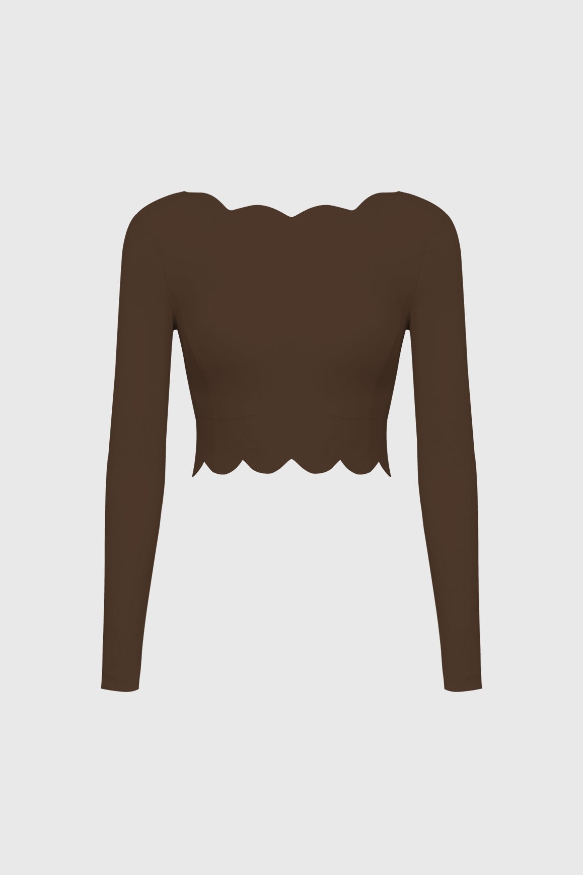 Plunge-Back Scalloped Long Sleeve Crop Top - WISKII - Crop Tops
