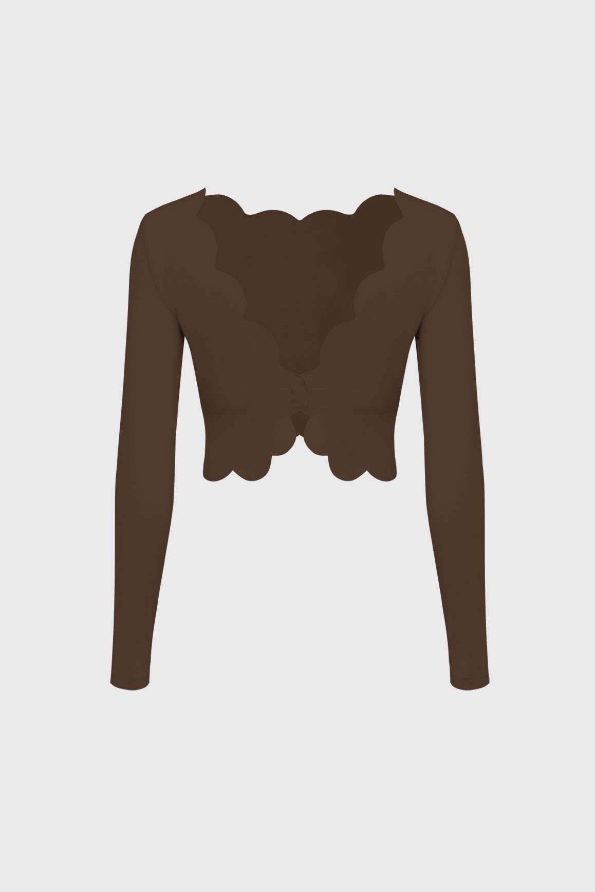 Plunge-Back Scalloped Long Sleeve Crop Top - WISKII - Crop Tops