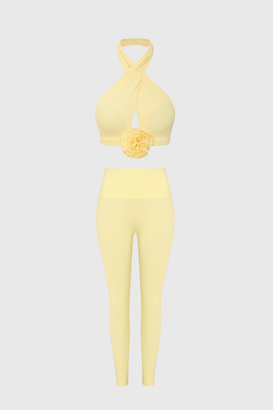 Riviera Floral Crisscross Bra & High-Waist Vigor Scrunch Legging - WISKIIWS578556ivoryS