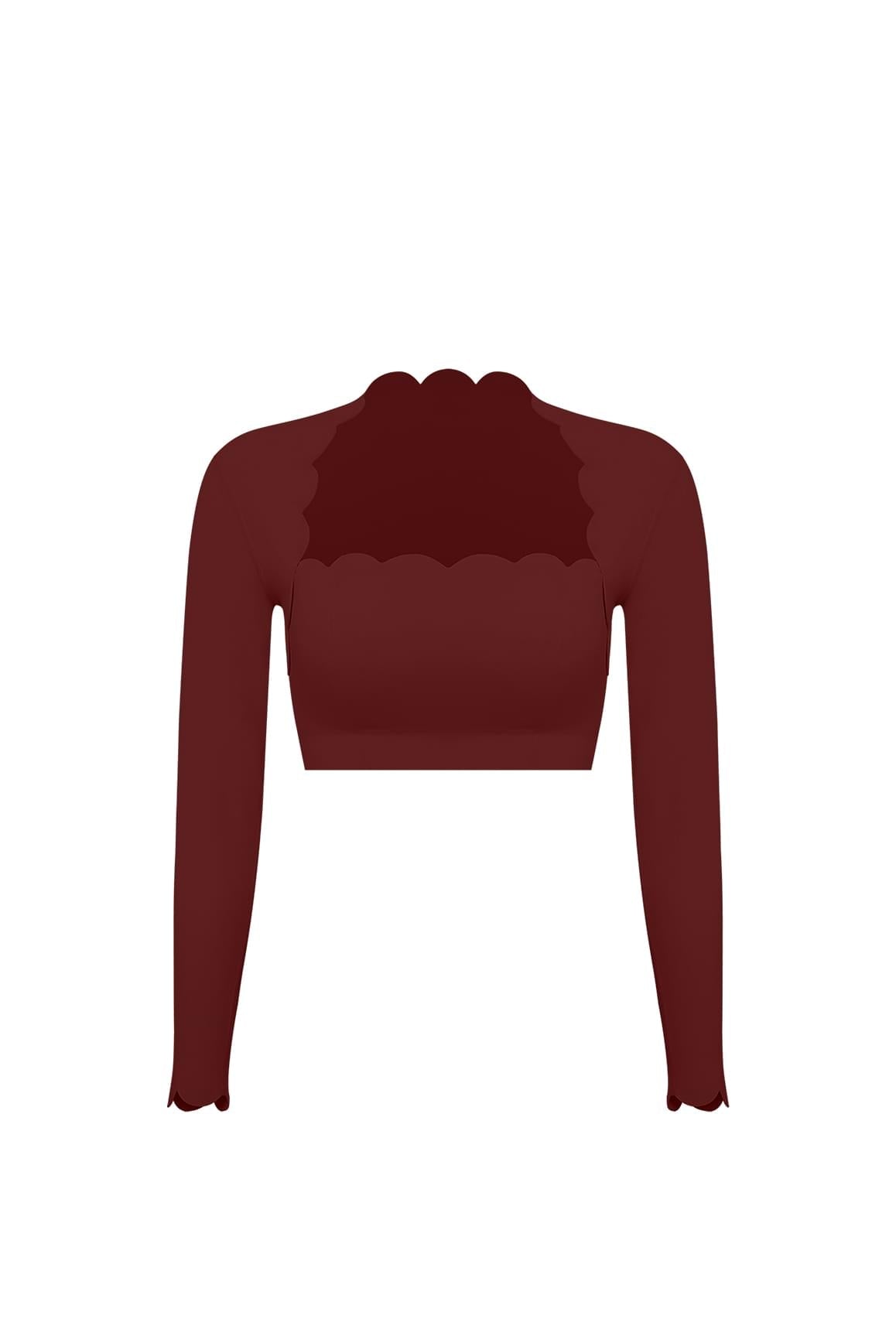 Scallop Cropped Long Sleeve Top - WISKII - Crop Tops