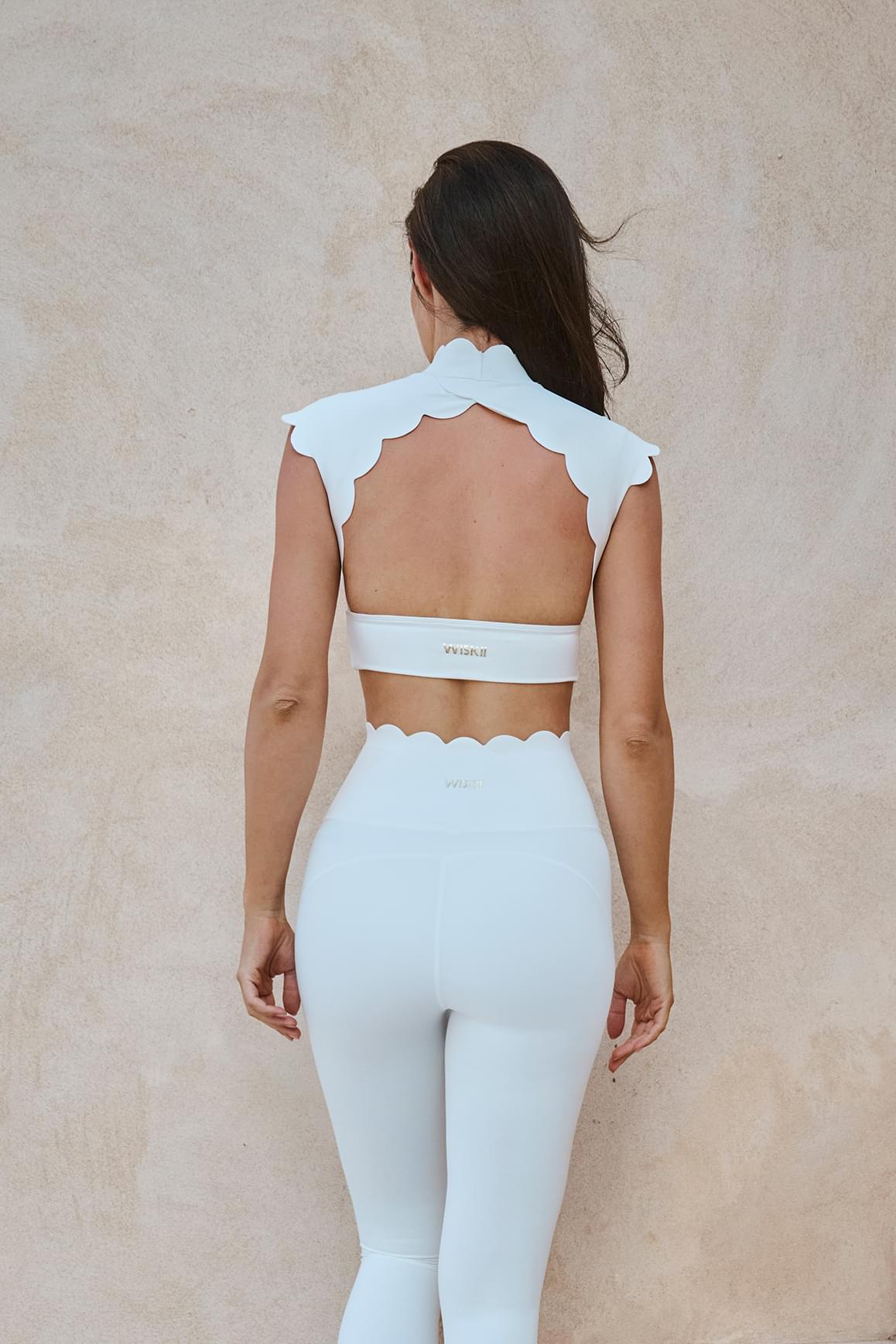 Scallop Cutout Mock Neck Bra - WISKII - Sports Bra