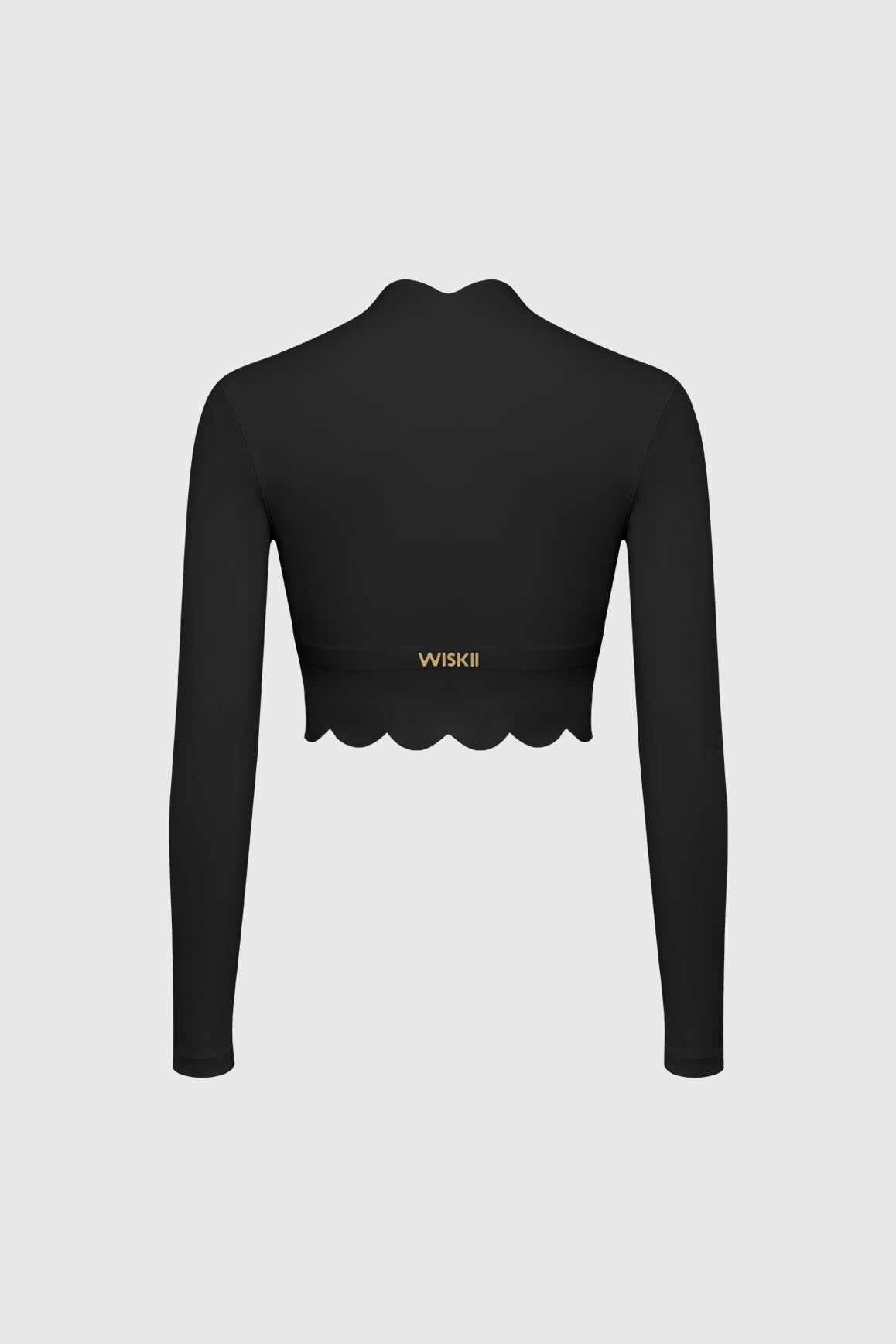 Scallop Plunge Long Sleeve Crop Top - WISKII - Crop Tops