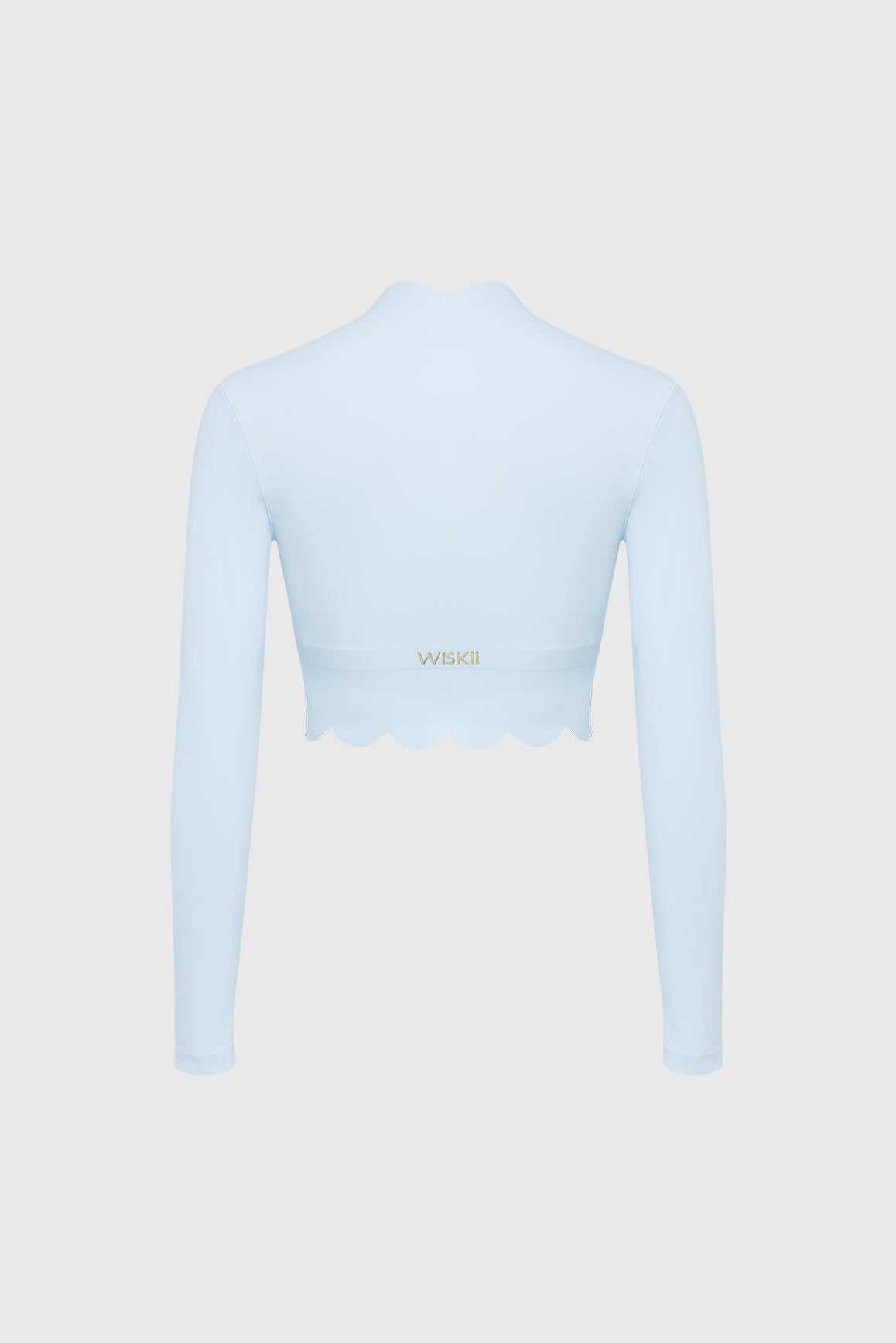 Scallop Plunge Long Sleeve Crop Top - WISKII - Crop Tops