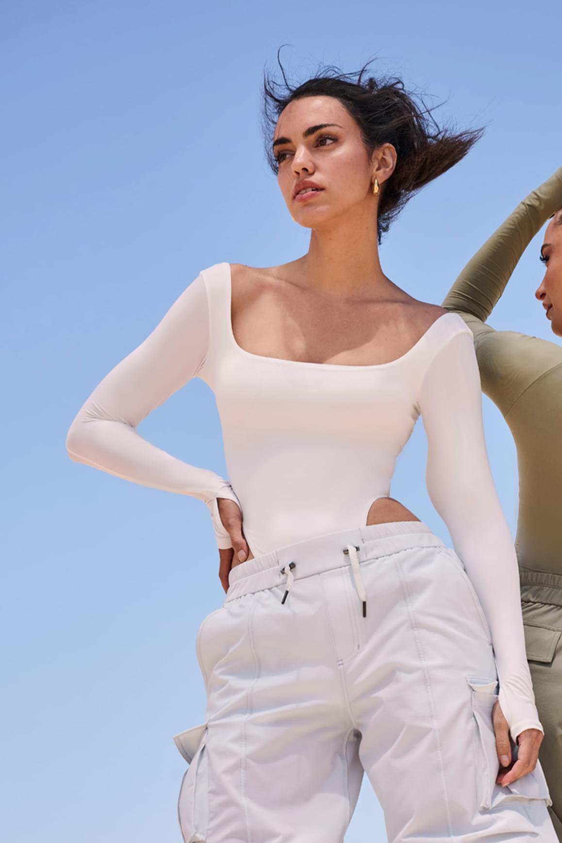 Scoop Neck Long Sleeve Bodysuit - WISKIIWS374ivoryS