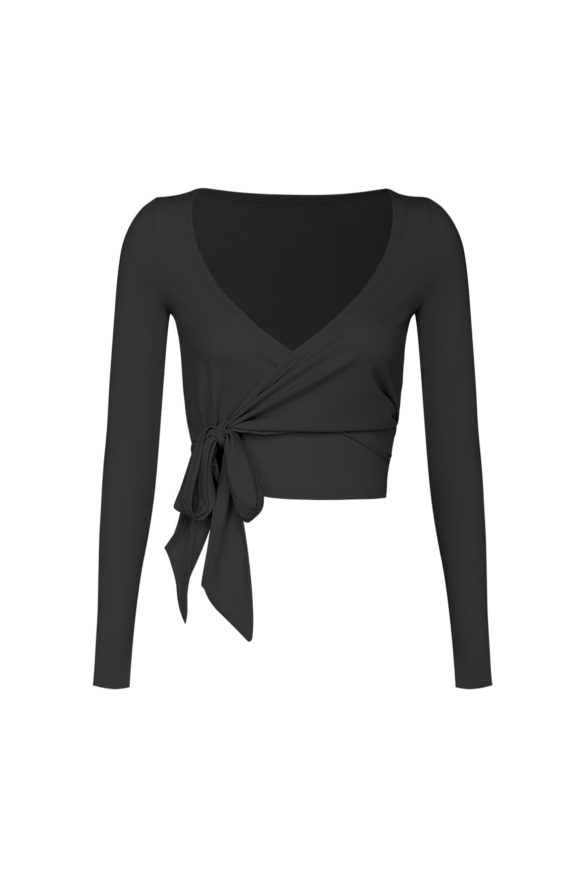 Tie-Front Long Sleeve Crop Top - WISKIIWS521blackS