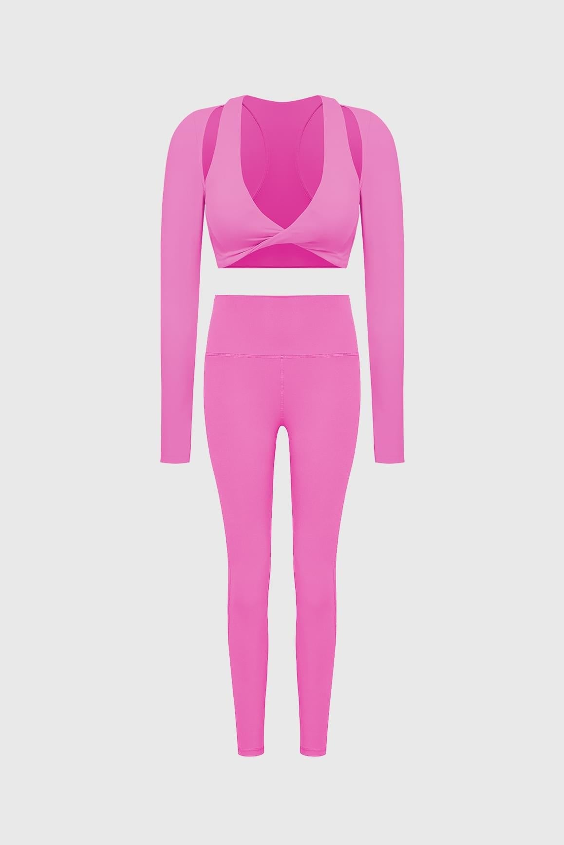 Twist-Front Shoulder Cut Crop Top & High-waist Training Legging - WISKIIWS305241pinkhollywoodS