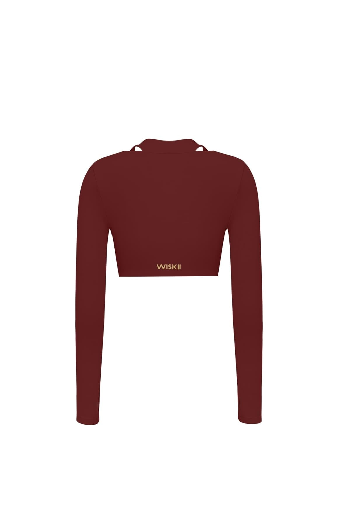 Twist-Front Shoulder Cut Crop Top - WISKIIWS305mulledwineS