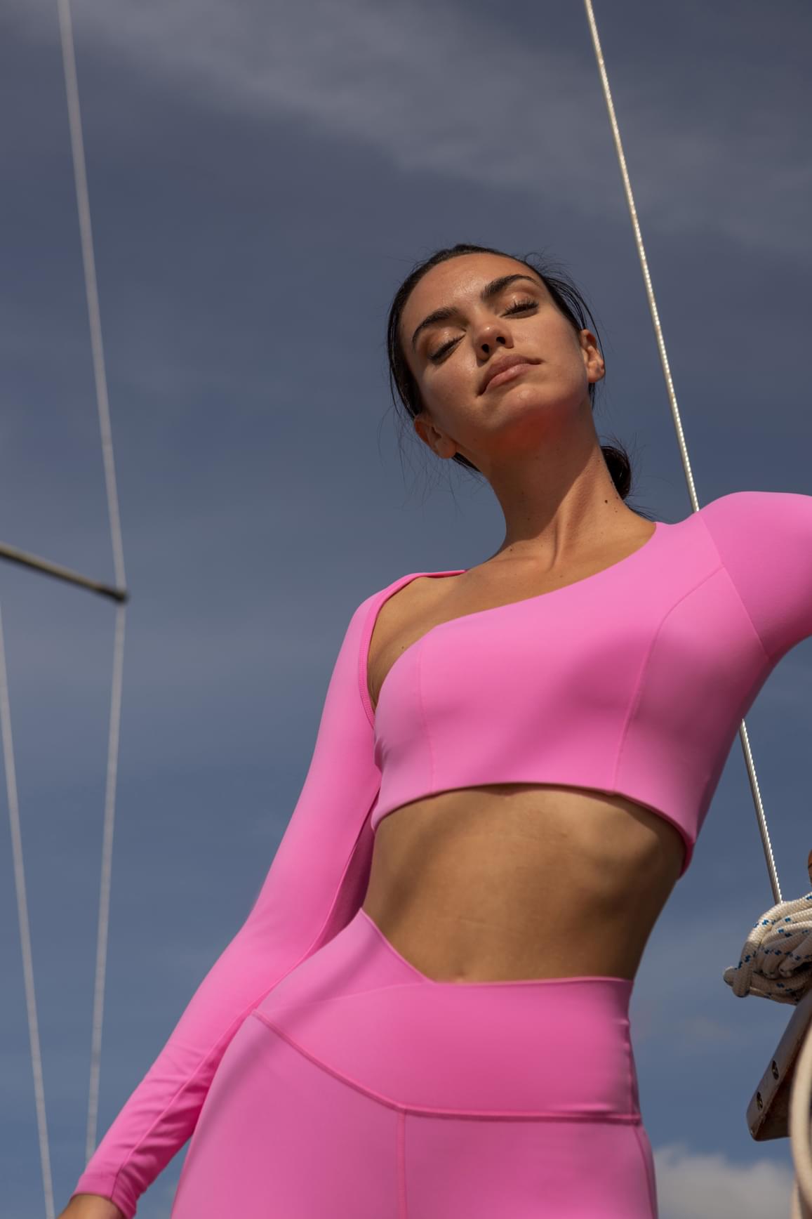 Unique Cut Long Sleeve Crop Top - WISKIIWS315pinkhollywoodS