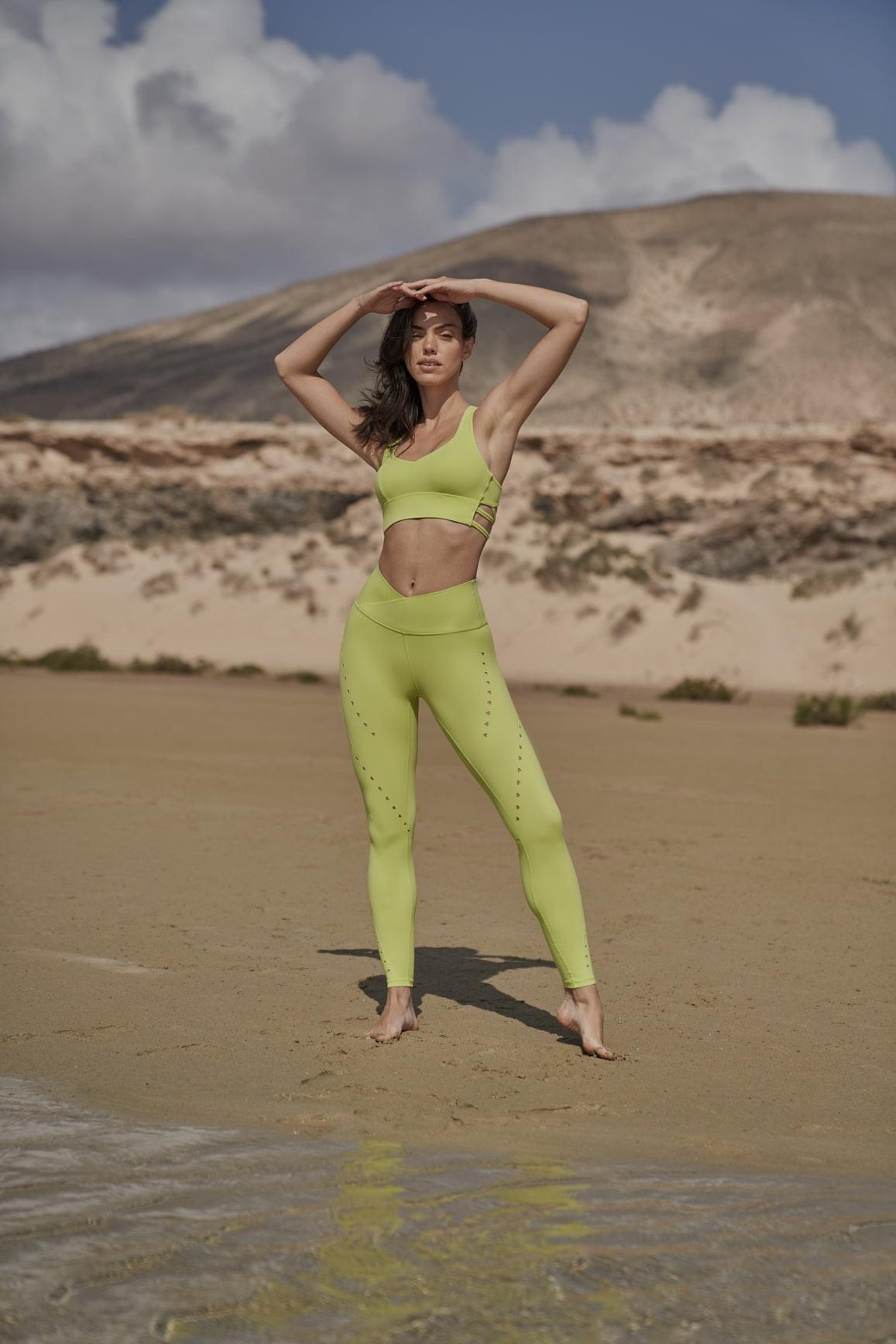 V-waist Laser Cut Sports Legging - WISKIIWS272bitterlimeS