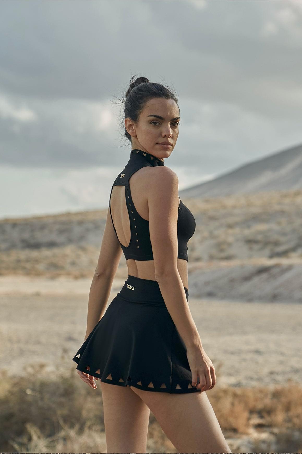 V-waist Laser Cut Tennis Skirt - WISKIIWS278blackS