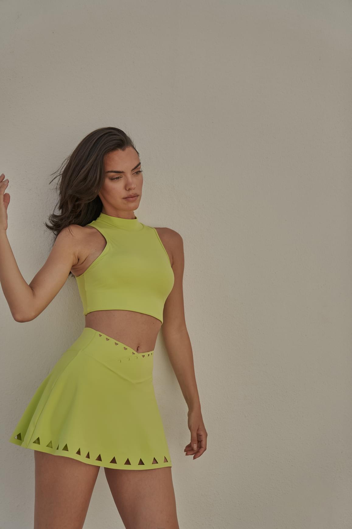 V-waist Laser Cut Tennis Skirt - WISKIIWS278bitterlimeS