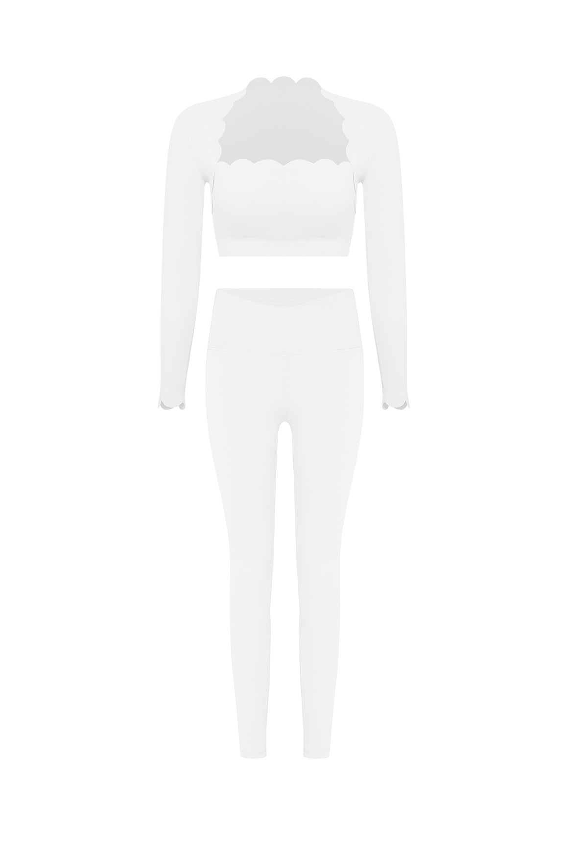 Scallop Cropped Long Sleeve Top + V-waist Yoga Legging | WISKII ACTIVE