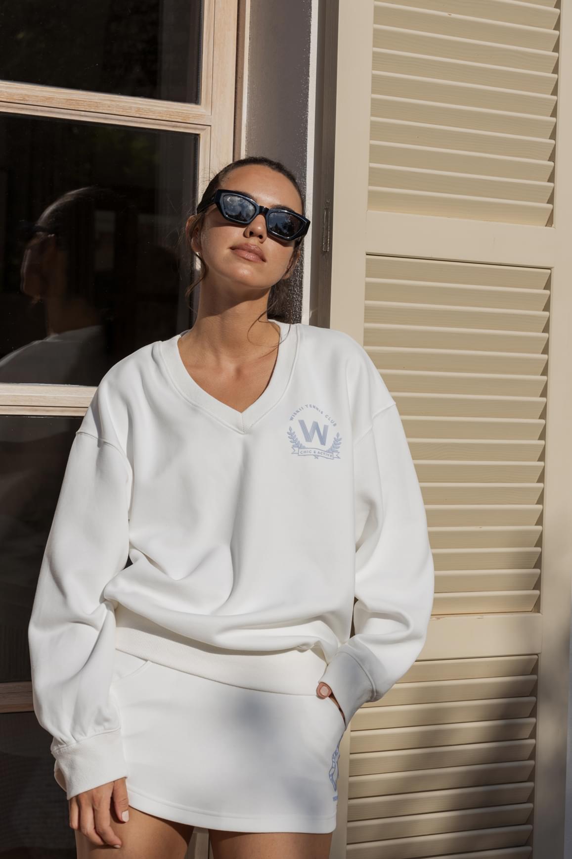 WISKII Casual V-Neck Sweatshirt - WISKIIWS327ivoryS/M