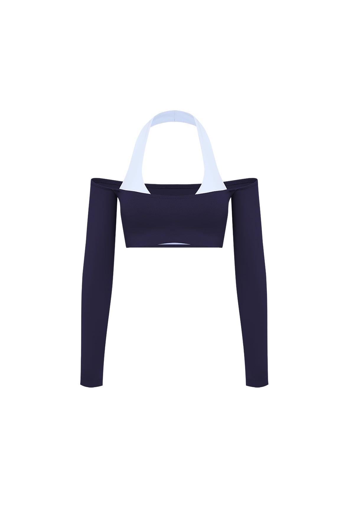 露肩長袖短款上衣