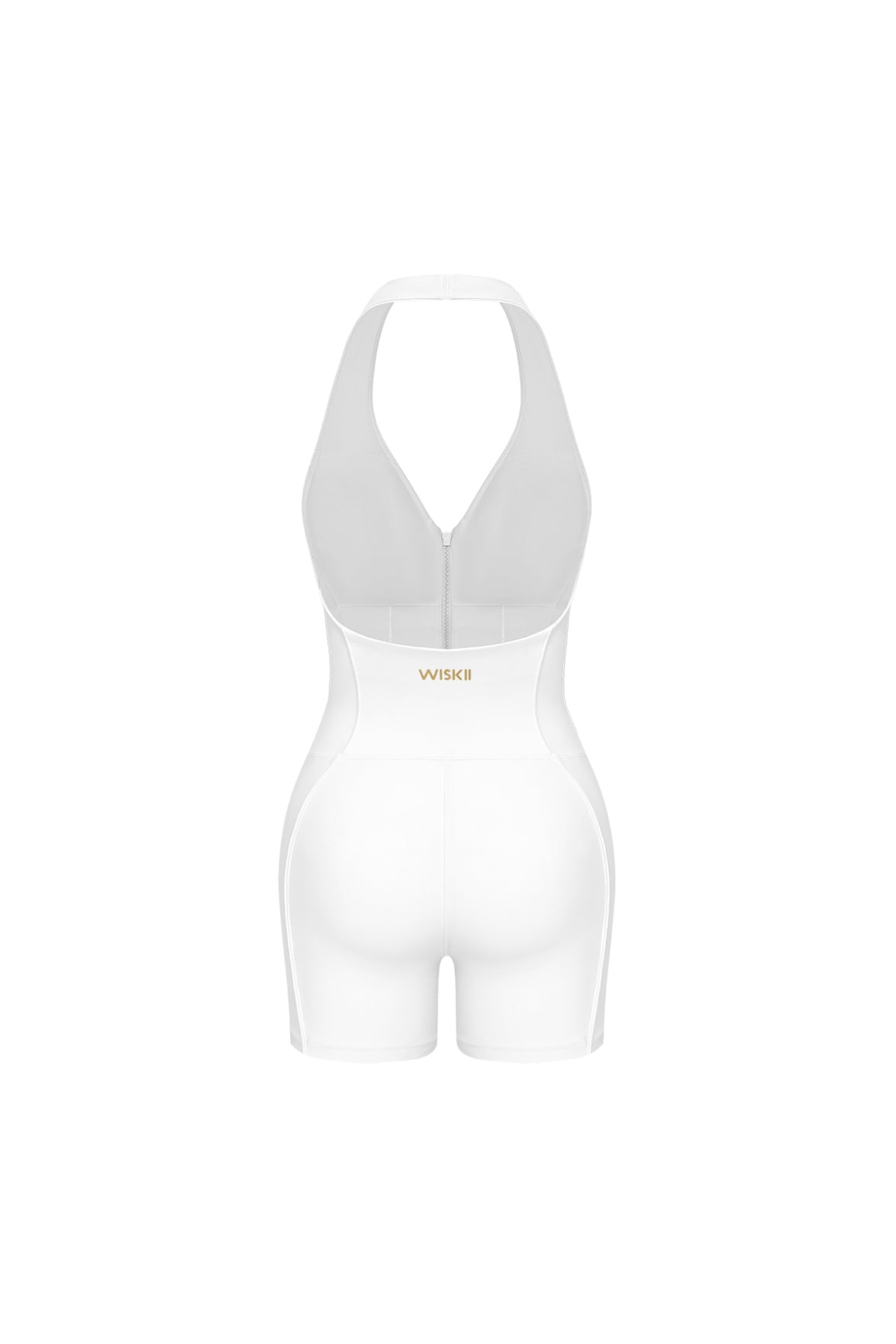 WISKII Ivory Riviera Hourglass Zip Front Romper, stylish jumpsuit with hourglass fit and front zipper detail.