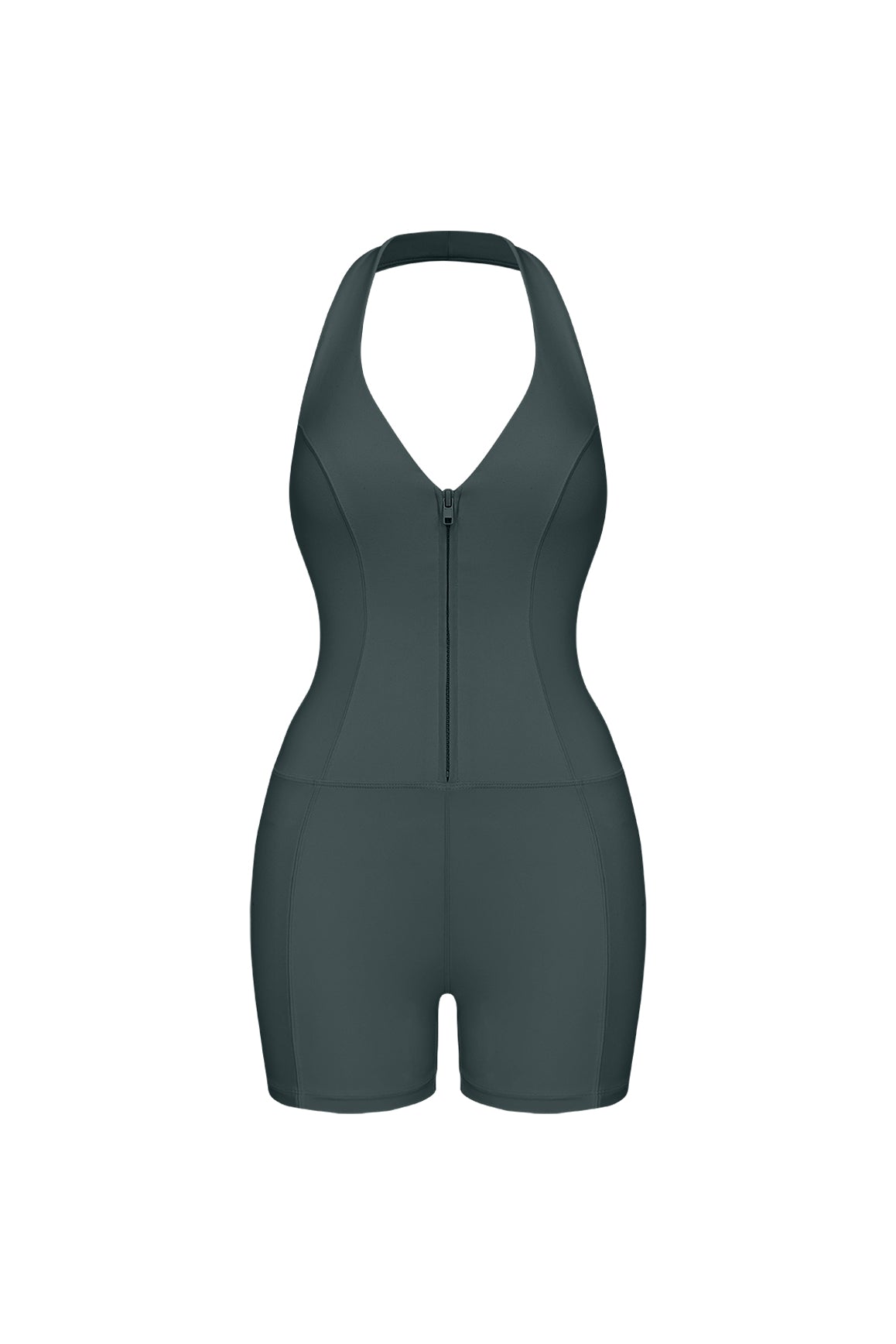 WISKII ivory Riviera Hourglass Zip Front Romper, stylish jumpsuit with front zipper and hourglass silhouette, perfect for casual wear.