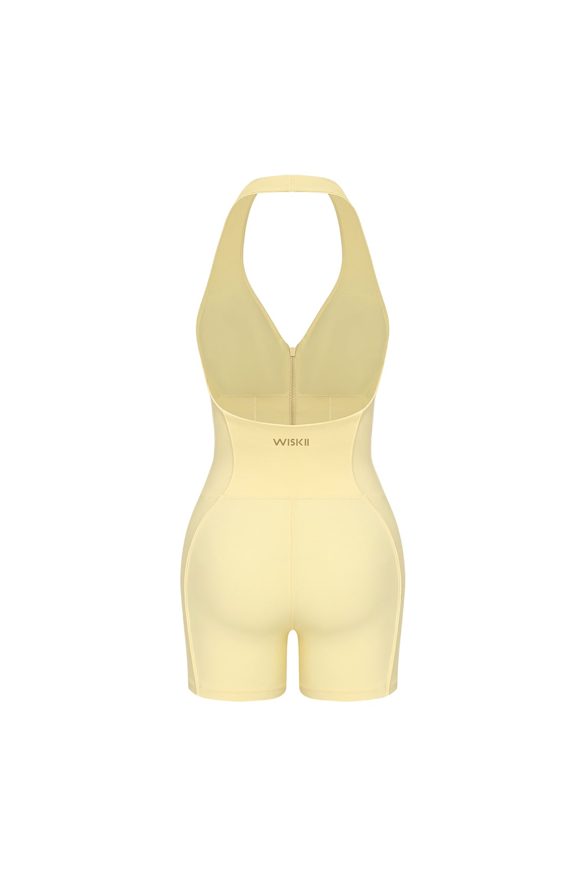 Model wears a Riviera Hourglass Zip Front Romper | Lemon Drop | WSKII Active