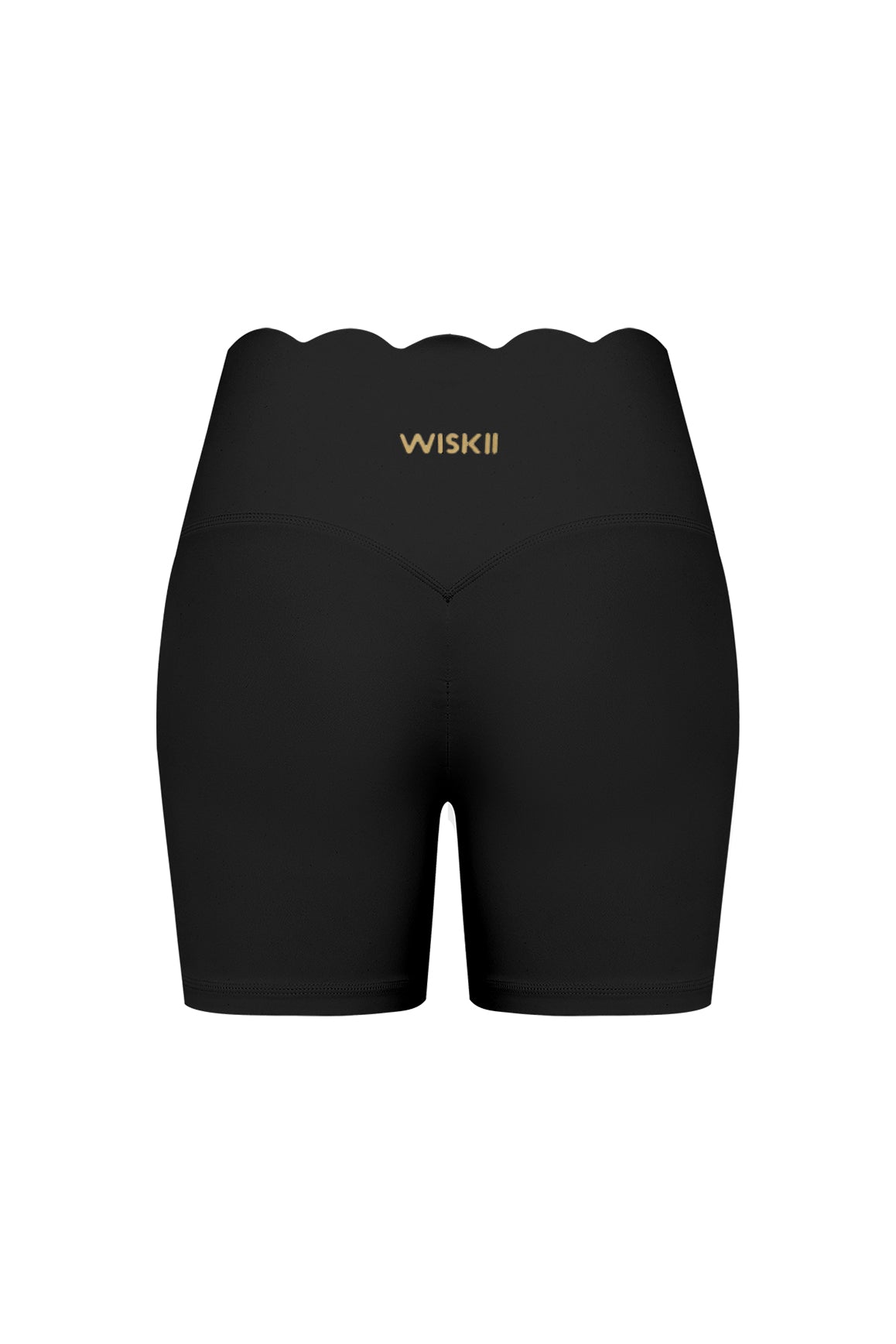 Ivory high-waist scallop scrunch shorts by WISKII, featuring a stylish scalloped hem and comfortable fit.