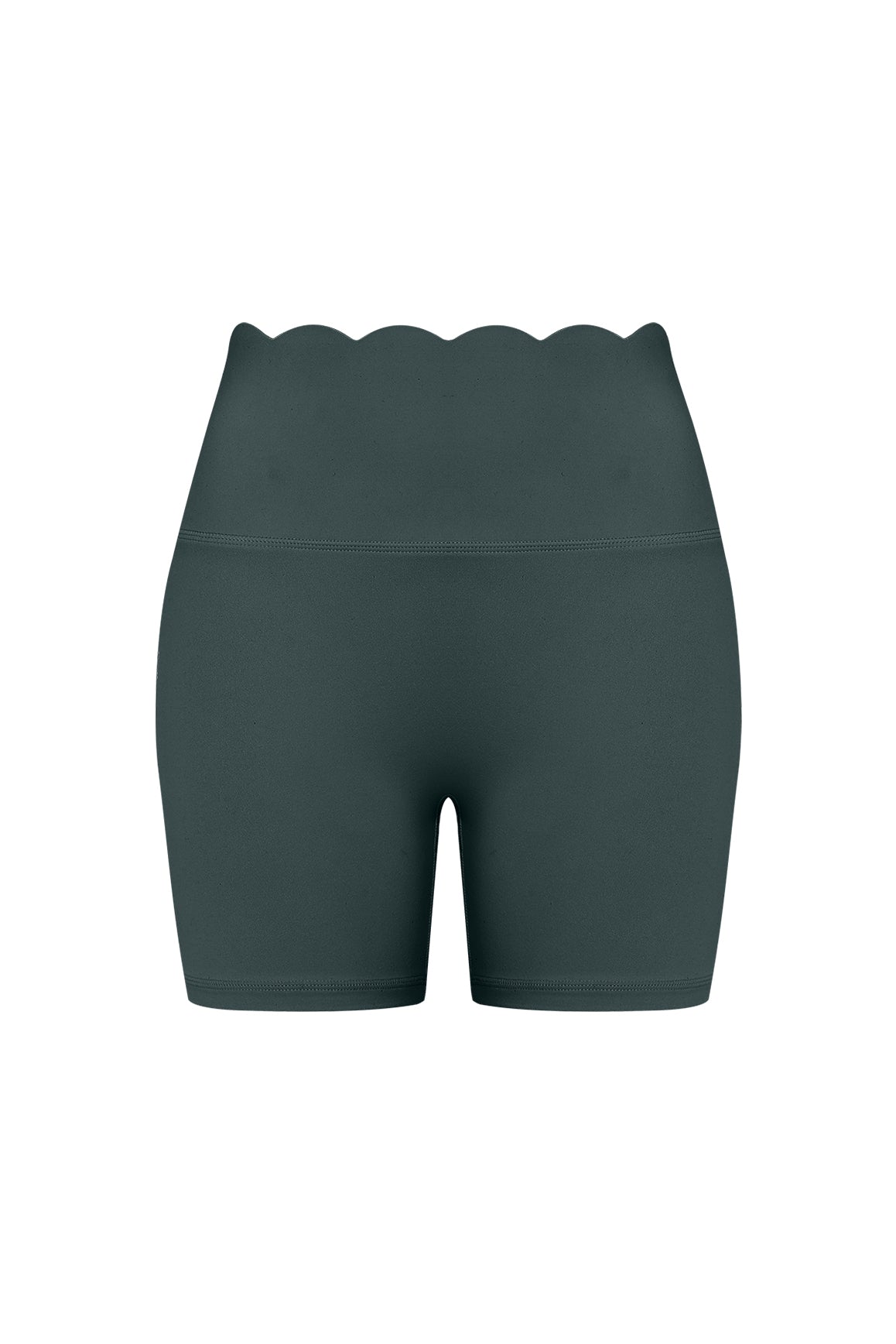 Ivory WISKII high-waist scallop scrunch shorts with a stylish scalloped hem and comfortable fit.