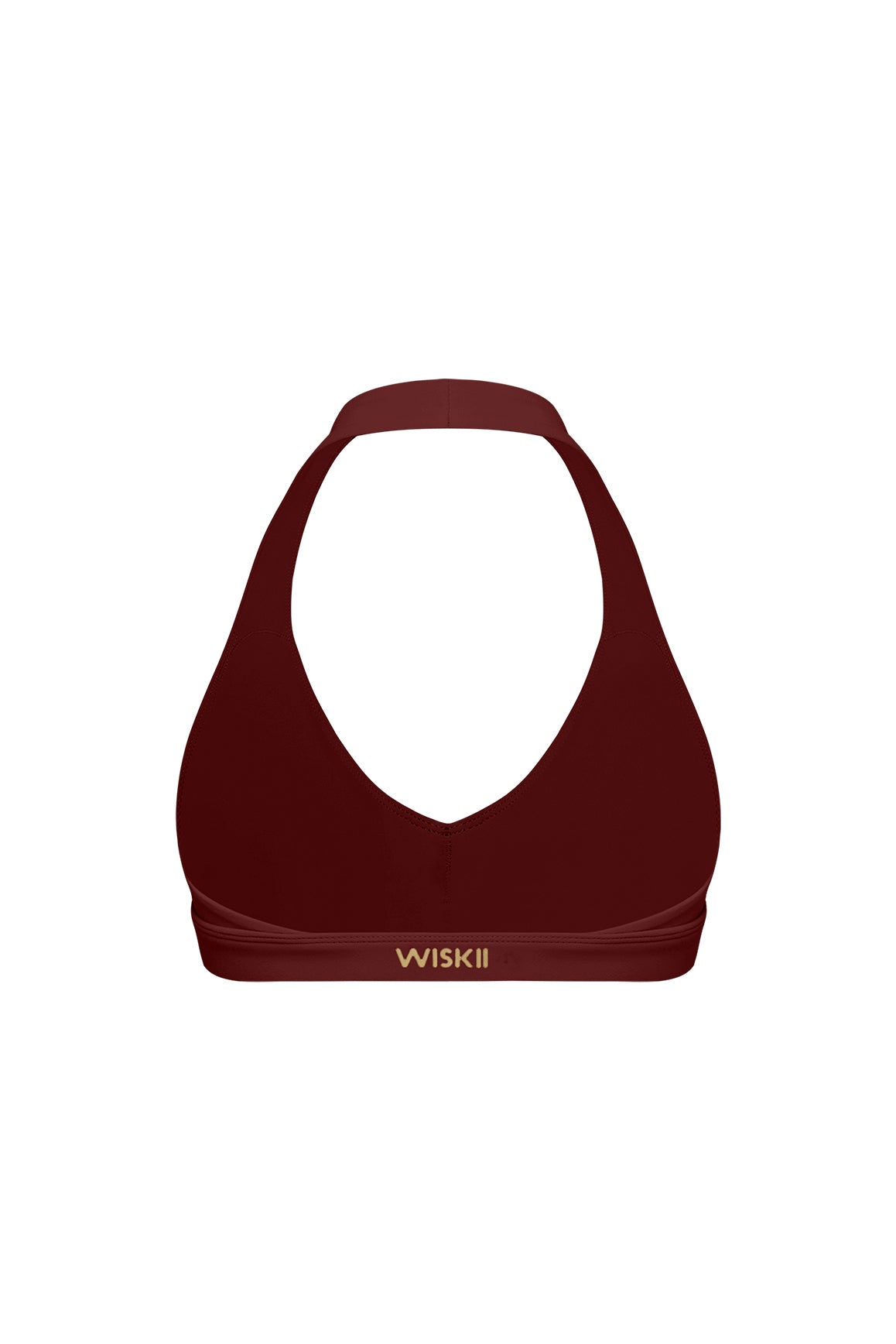 WISKII V-Cut Halter Sports Bra in black, featuring a stylish design and adjustable straps for comfort and support.